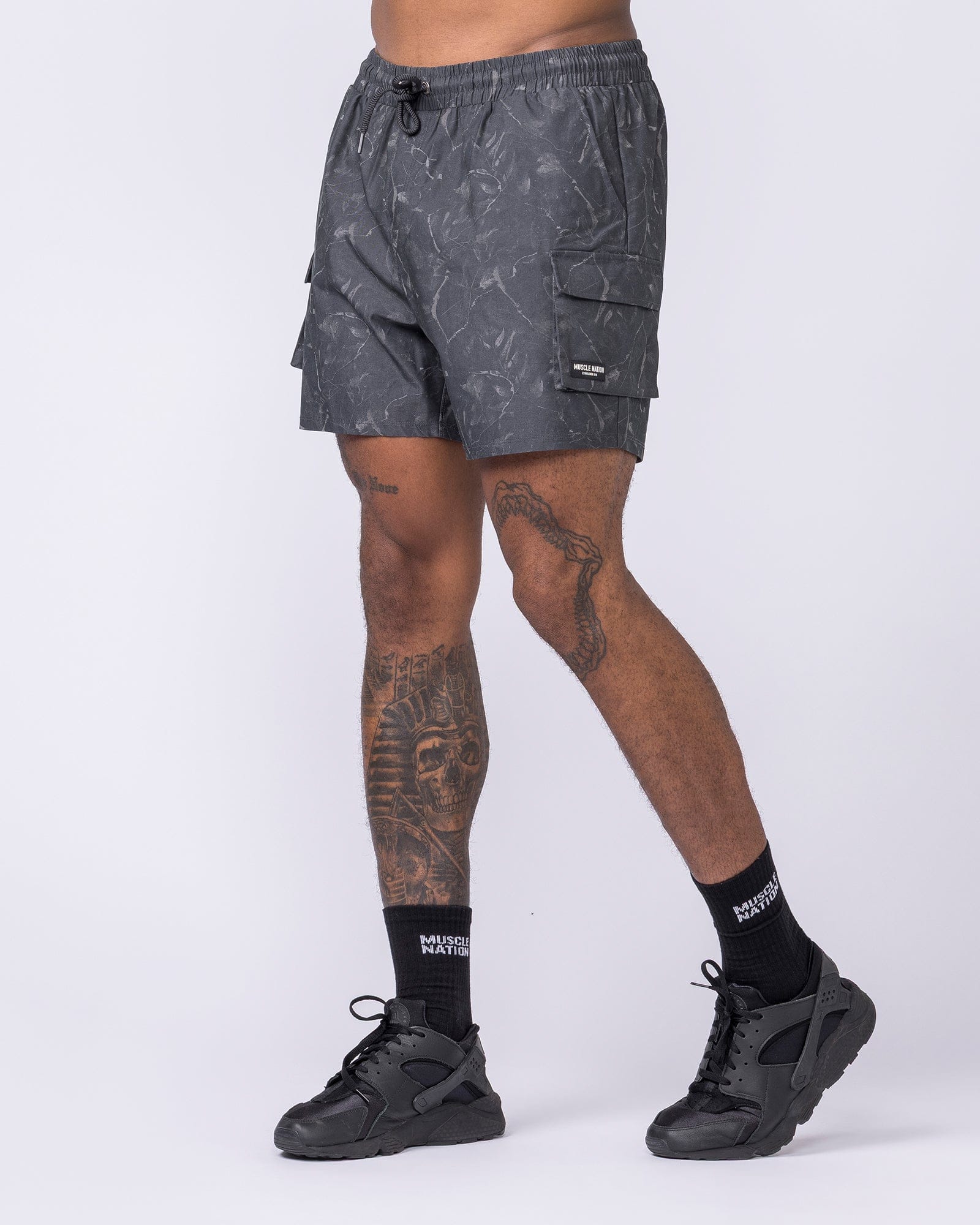Daily Cargo 5" Shorts Washed Tree Camo Monochrome - Muscle Nation men's cargo shorts, view 4