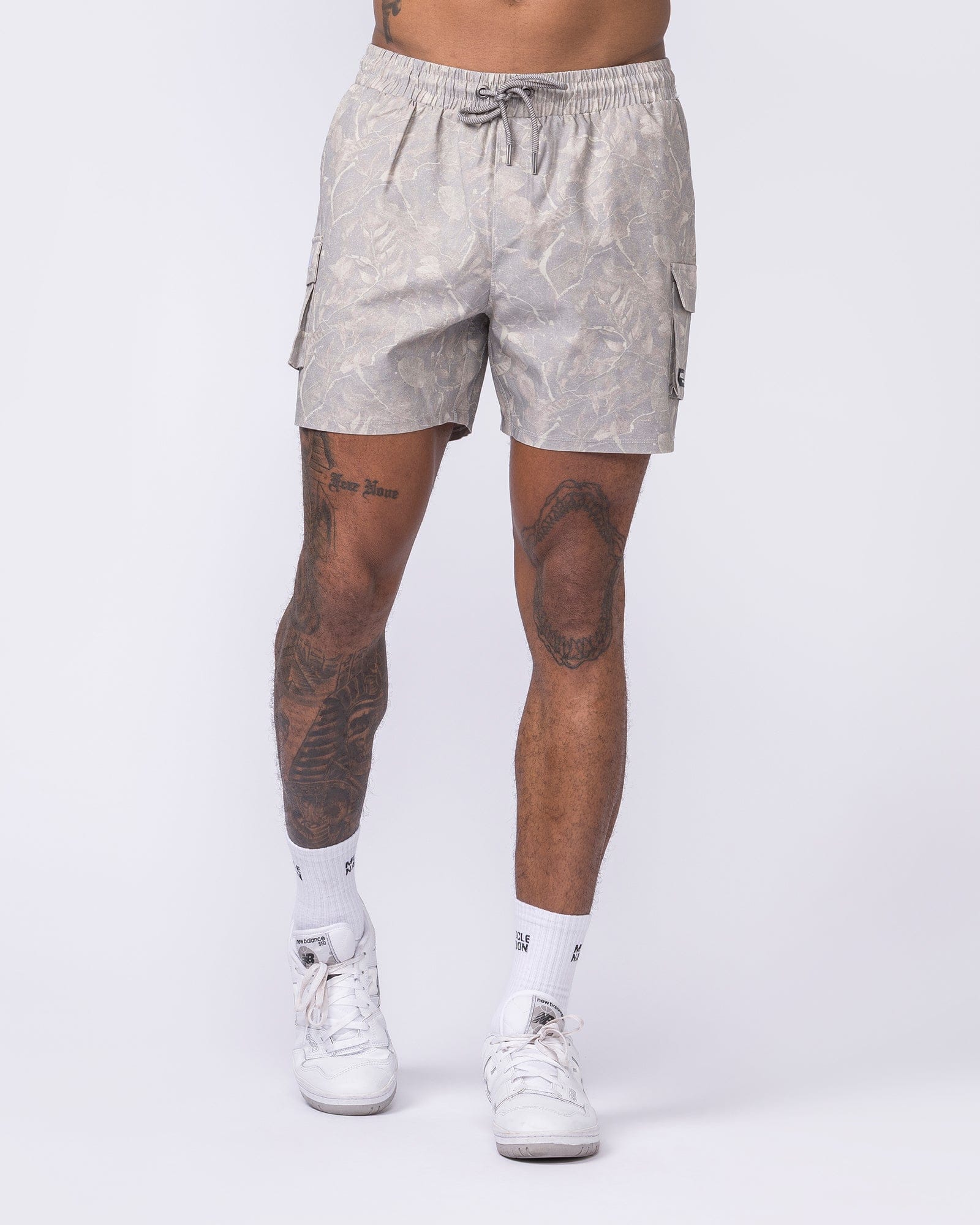 Daily Cargo 5" Shorts Washed Tree Camo Cream - Muscle Nation men's cargo shorts, view 3