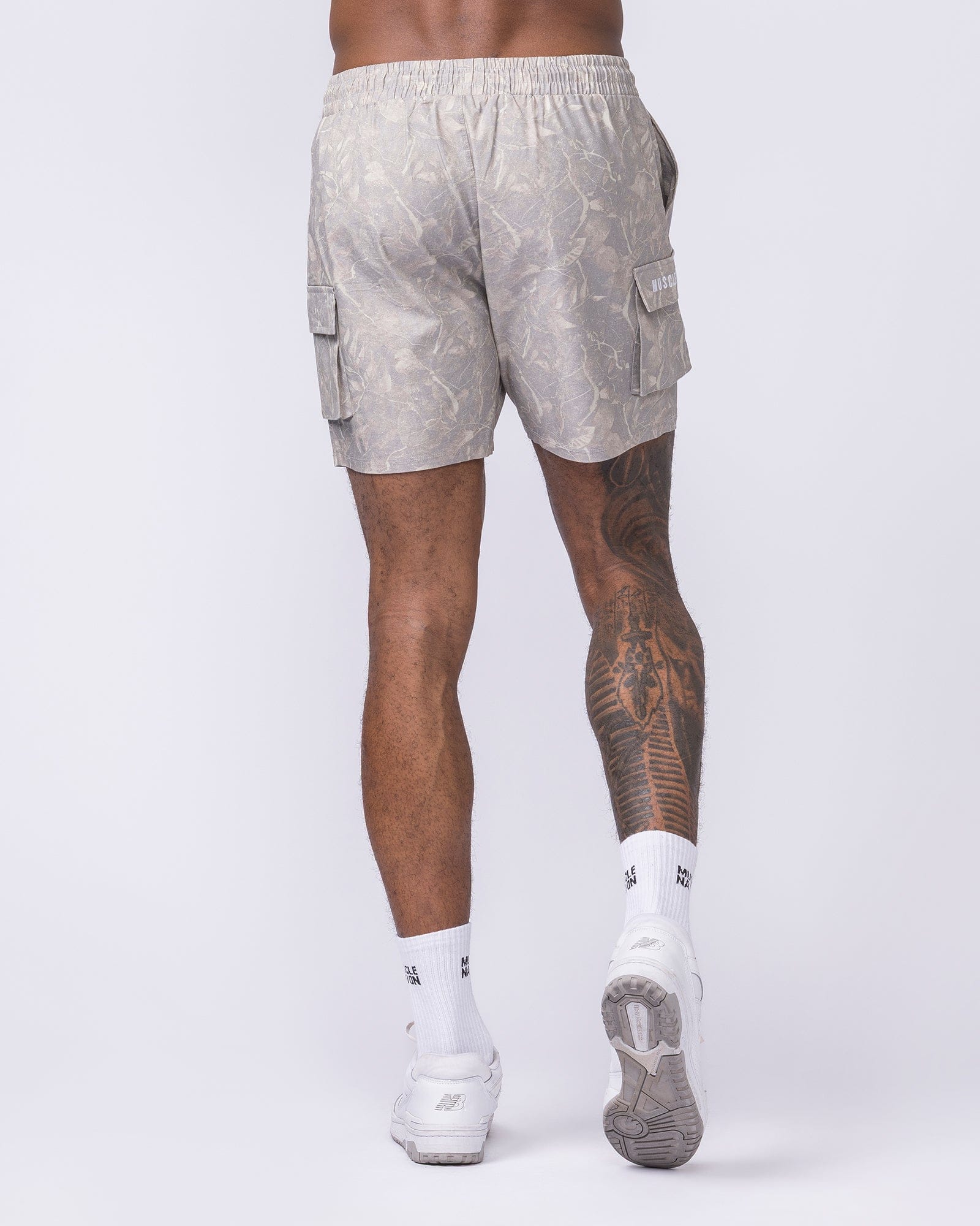 Daily Cargo 5" Shorts Washed Tree Camo Cream - Muscle Nation men's cargo shorts, view 5