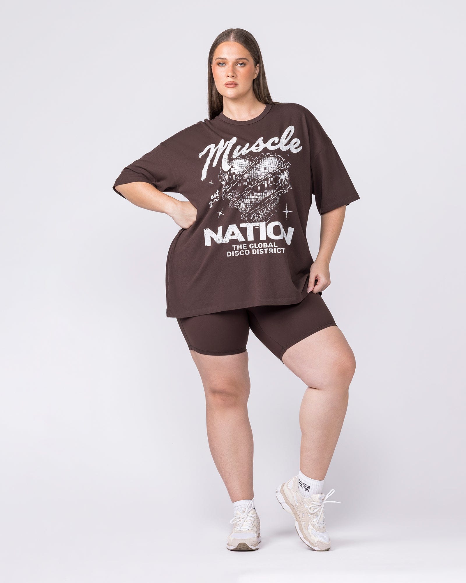 Disco District Oversized Tee Cocoa - Muscle Nation women's gym tee, view 7