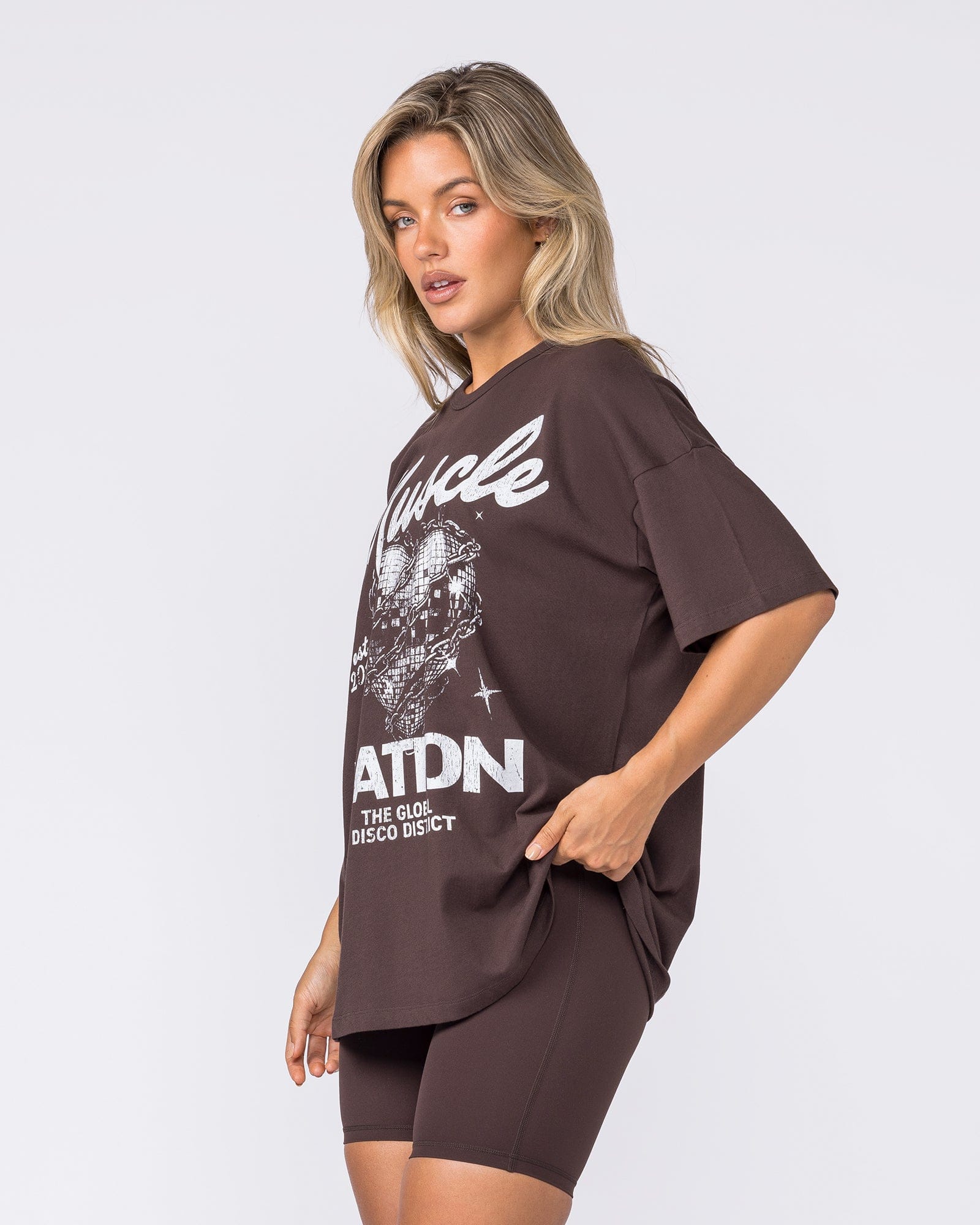 Disco District Oversized Tee Cocoa - Muscle Nation women's gym tee, view 3