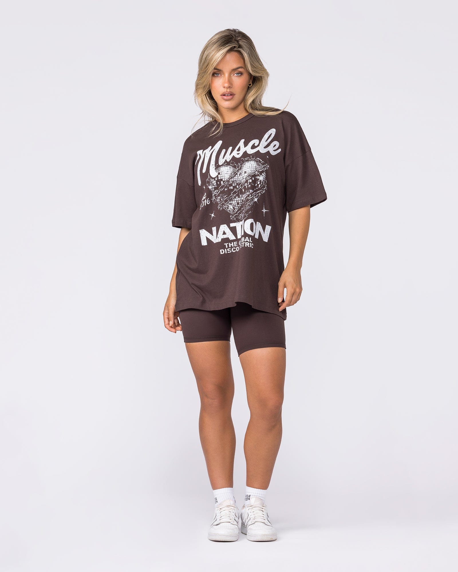 Disco District Oversized Tee Cocoa - Muscle Nation women's gym tee, view 6