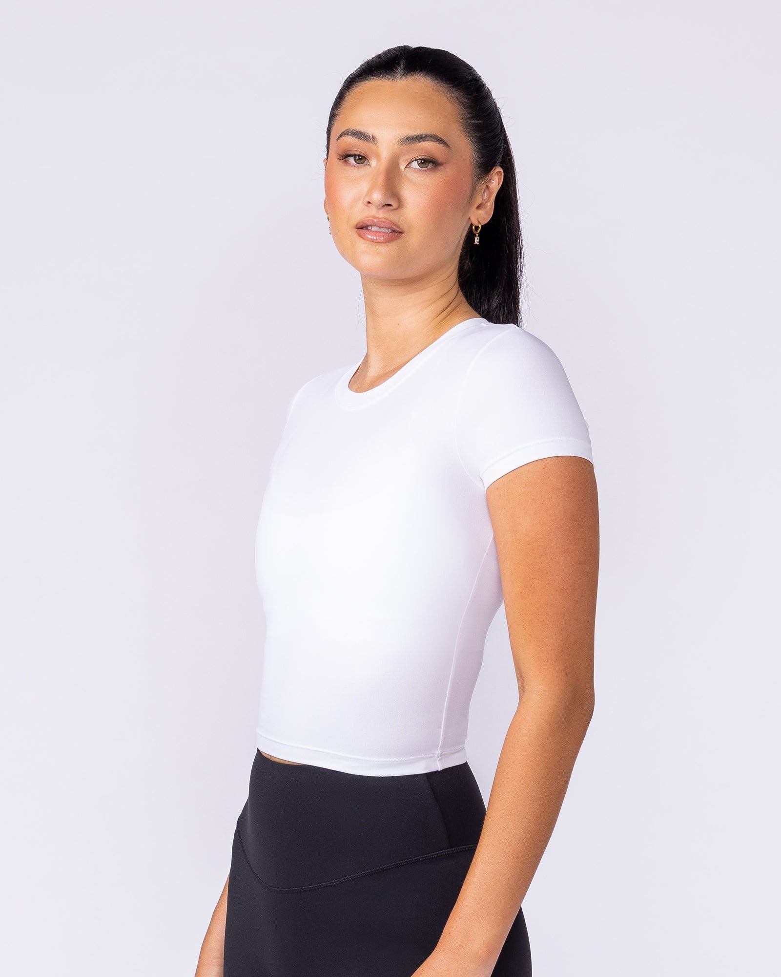 Essential Cropped Tee White - Muscle Nation women's top, view 3