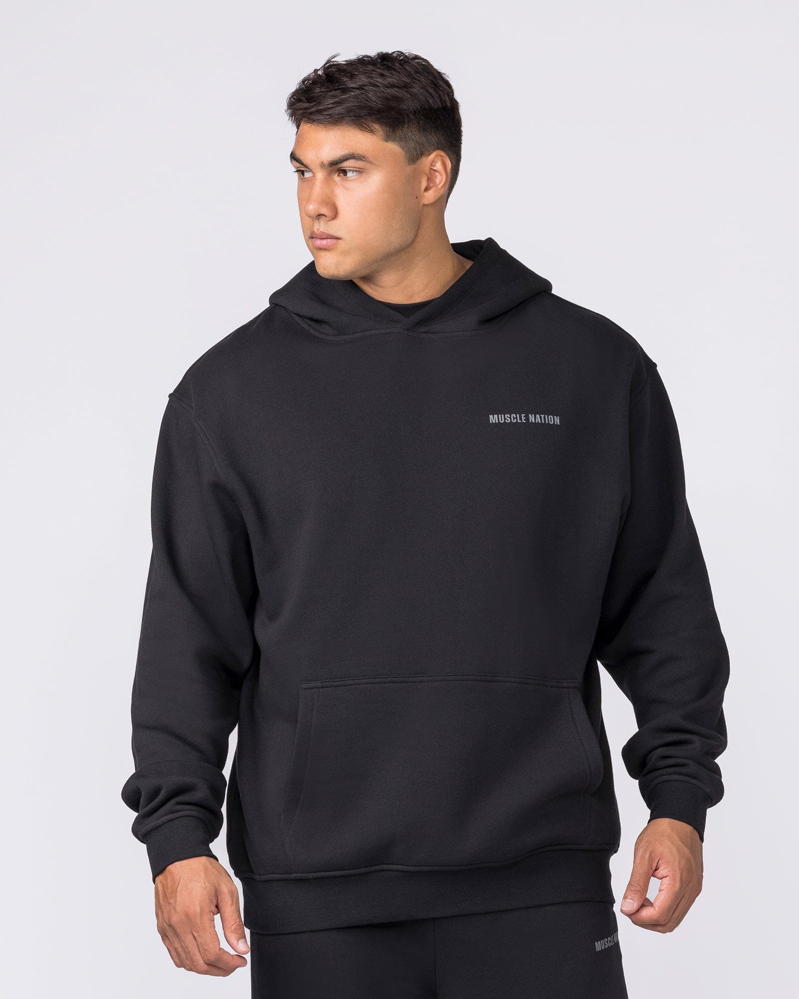 Essential Hoodie Black - Muscle Nation men's hoodie, view 3