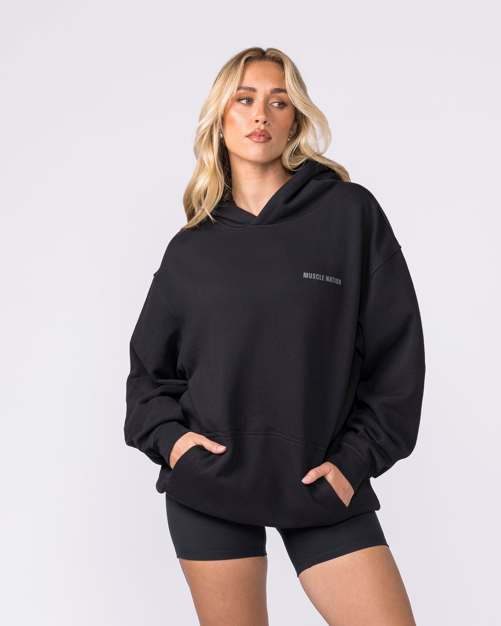 Essential Hoodie Black - Muscle Nation men's hoodie, view 7 | WOMENS-1