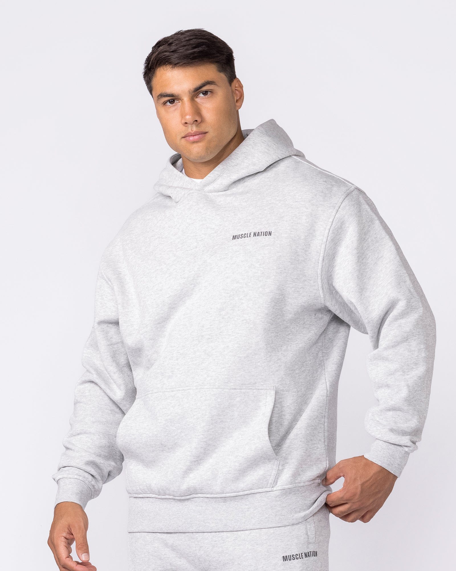 Essential Hoodie Grey Marl - Muscle Nation men's hoodie, view 4