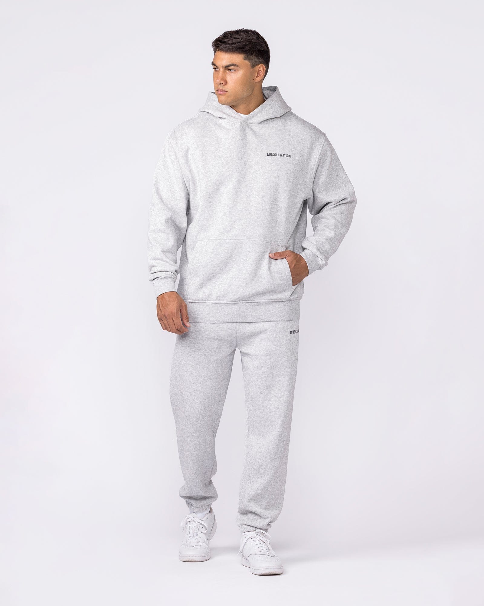 Essential Hoodie Grey Marl - Muscle Nation men's hoodie, view 6