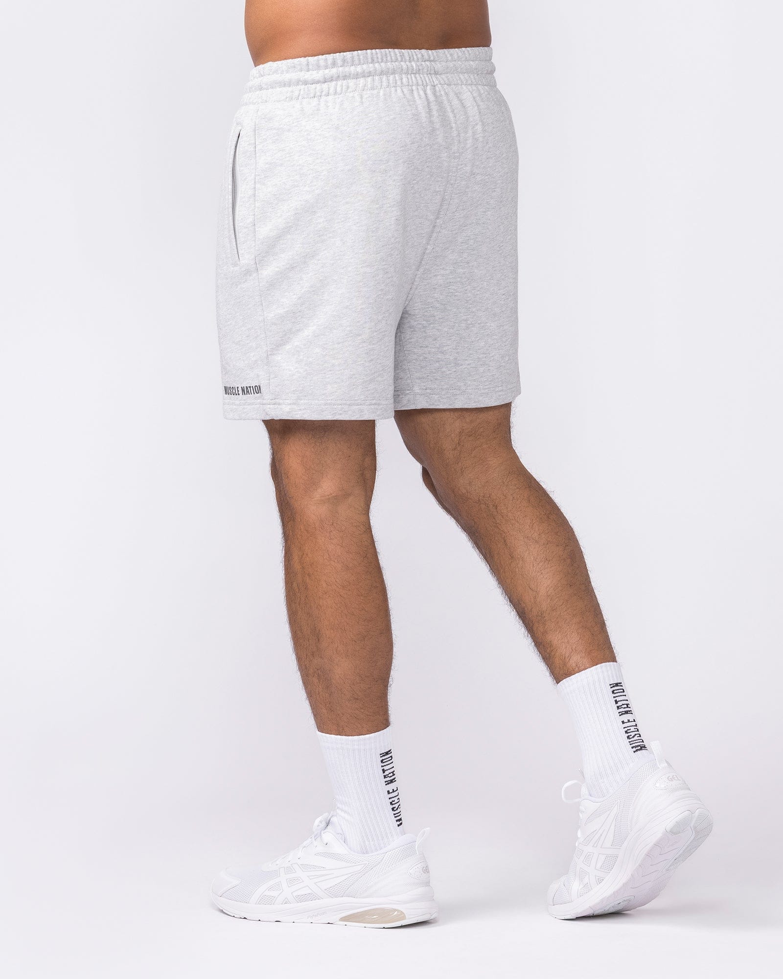Essential Sweat 5" Shorts Grey Marl - Muscle Nation men's sweat shorts, view 2
