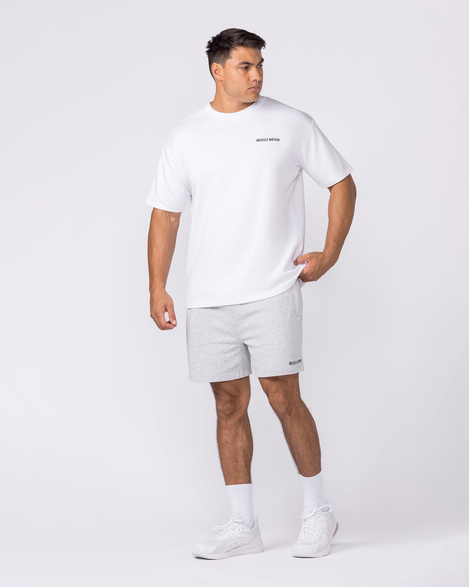 Essential Sweat 5" Shorts Grey Marl - Muscle Nation men's sweat shorts, view 6