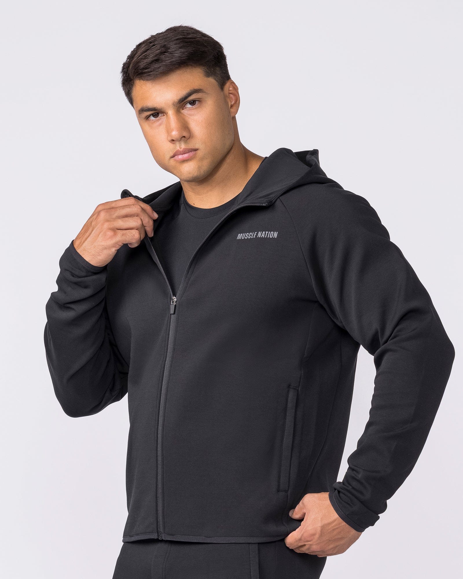 Essential Tech Zip Hoodie - Black