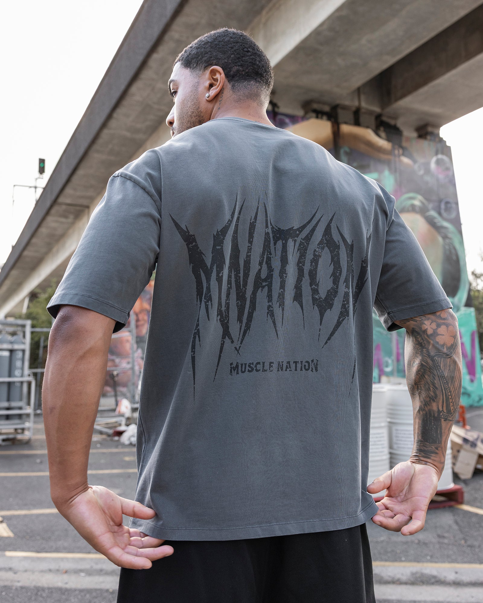 Division Oversized Tee - Washed Dark Tornado