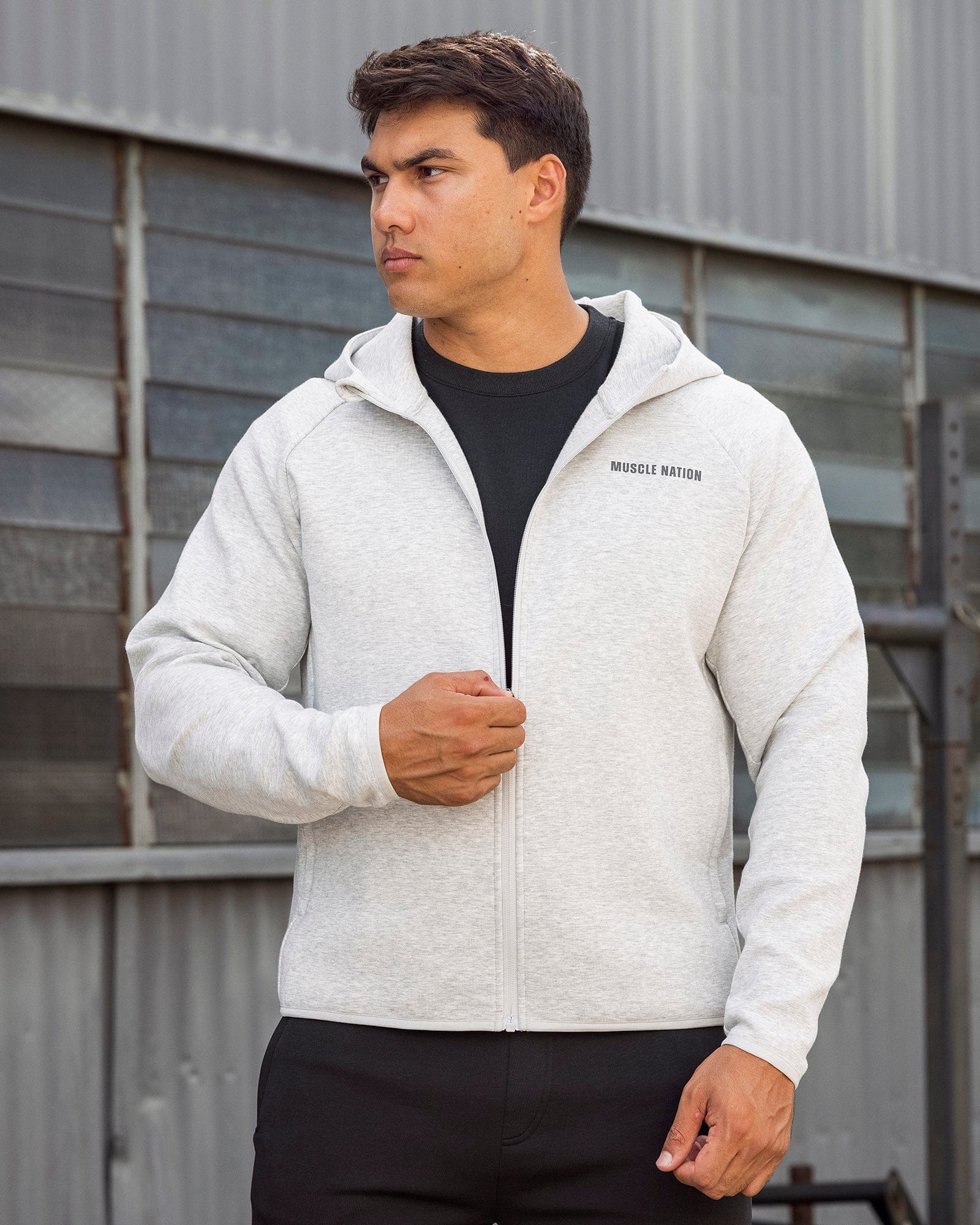 Essential Tech Zip Hoodie - Grey Marl