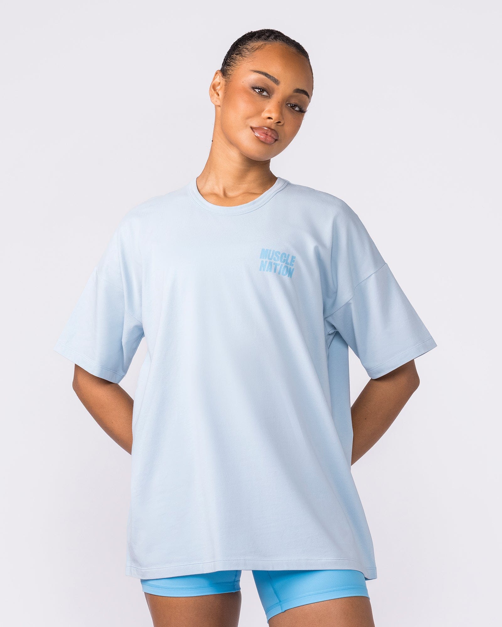 Kick-Start Oversized Tee Bluebell - Muscle Nation women's gym tee, view 2