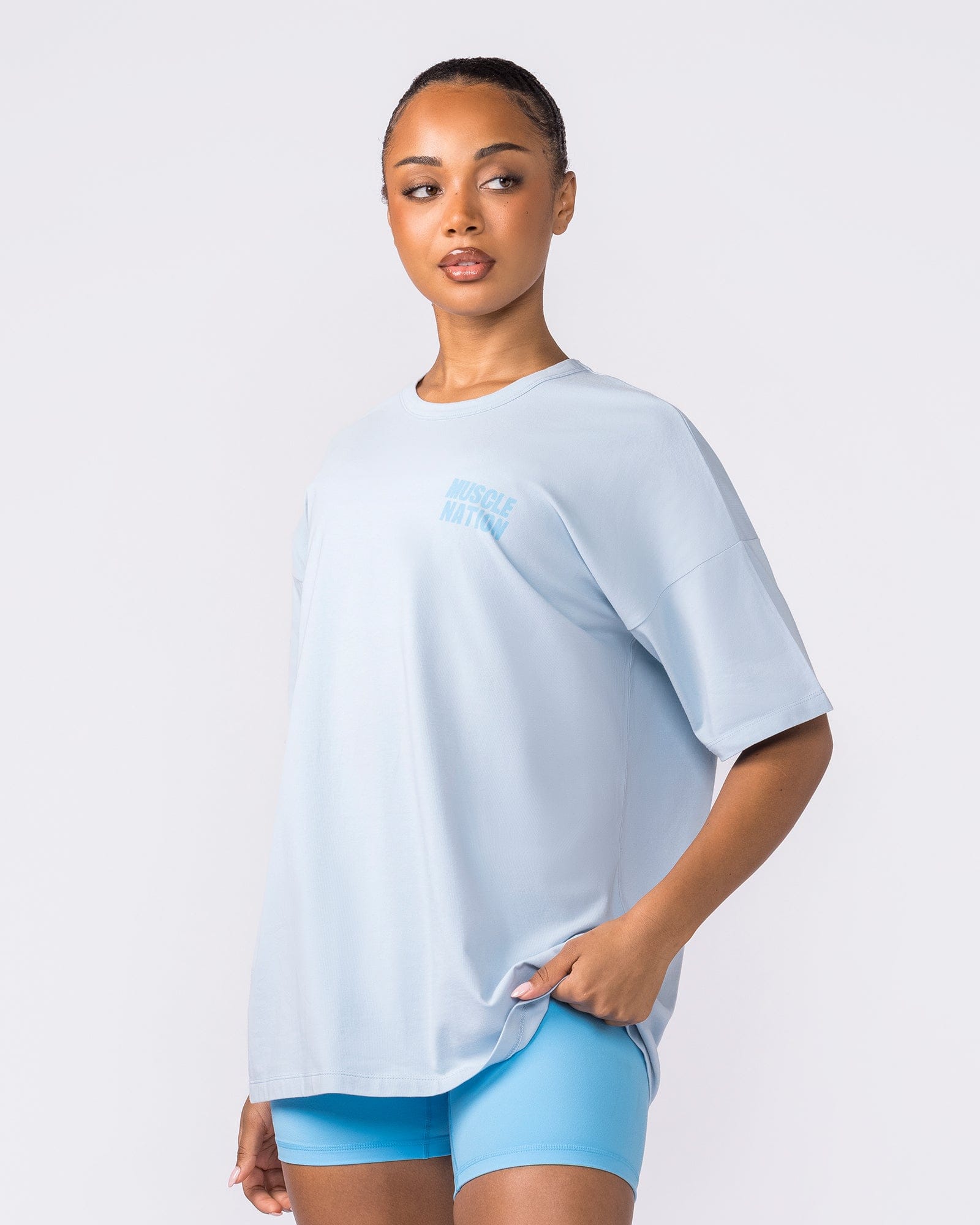 Kick-Start Oversized Tee Bluebell - Muscle Nation women's gym tee, view 3