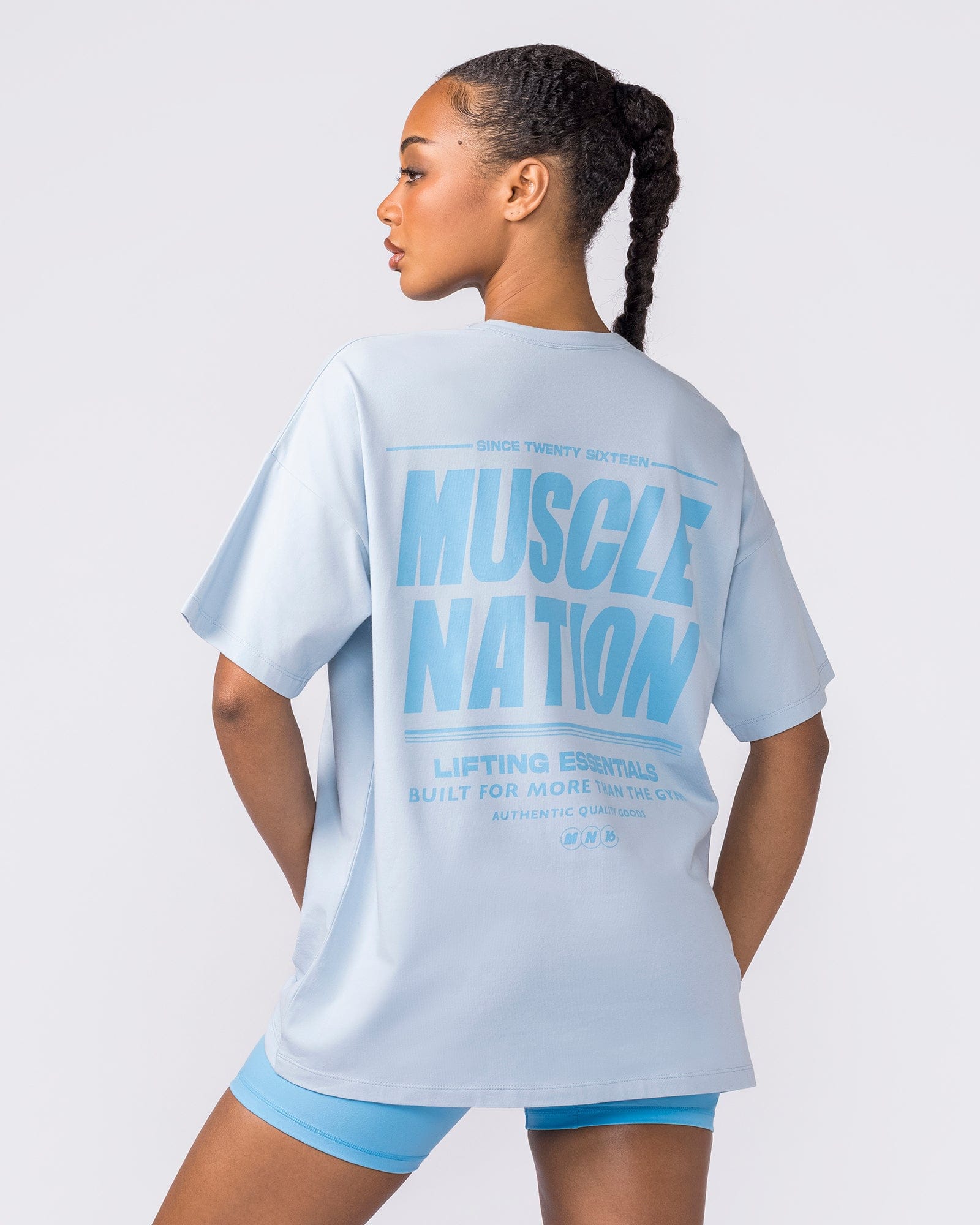 Kick-Start Oversized Tee Bluebell - Muscle Nation women's gym tee, view 4