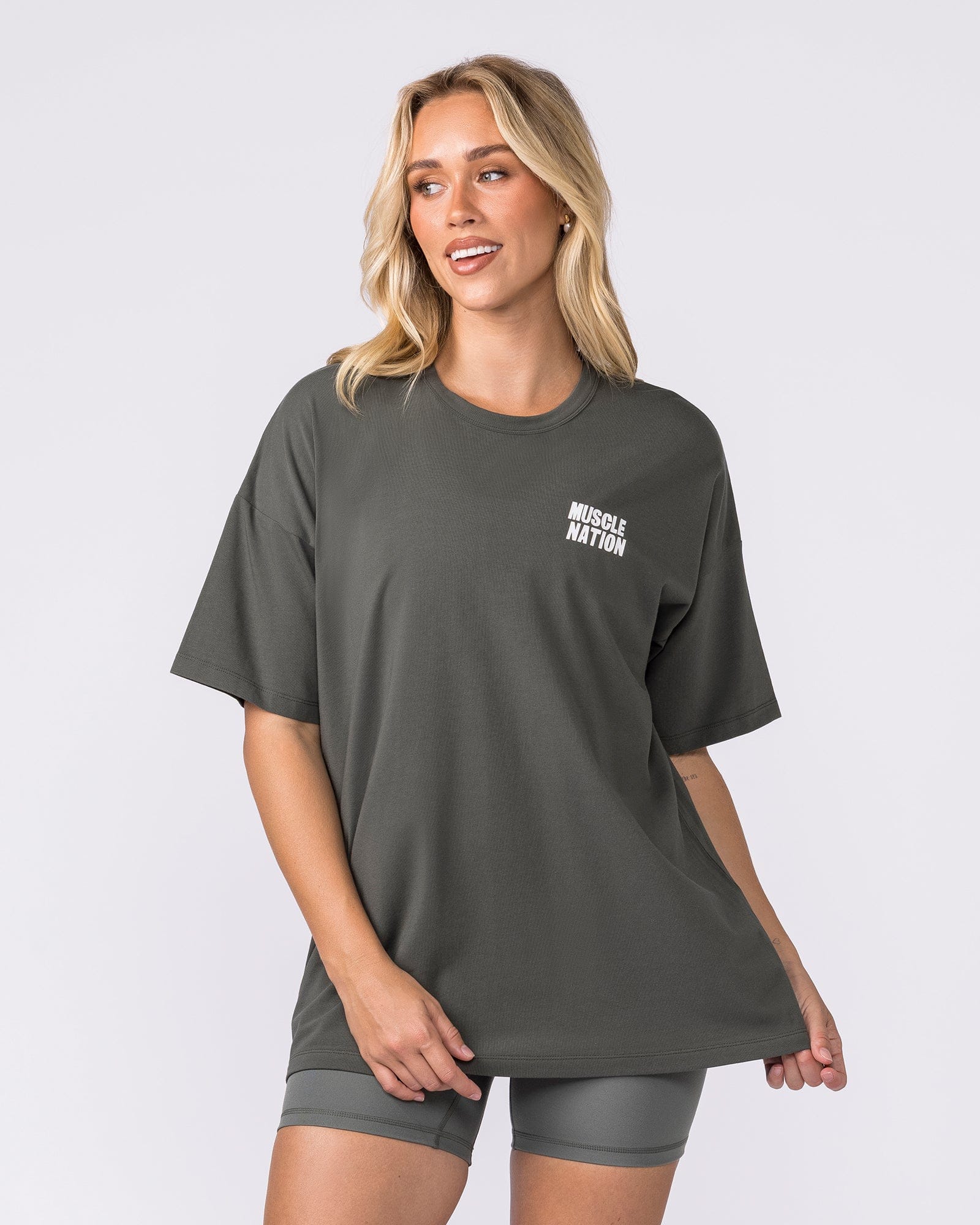Kick-Start Oversized Tee Dark Botanica - Muscle Nation women's gym tee, view 2