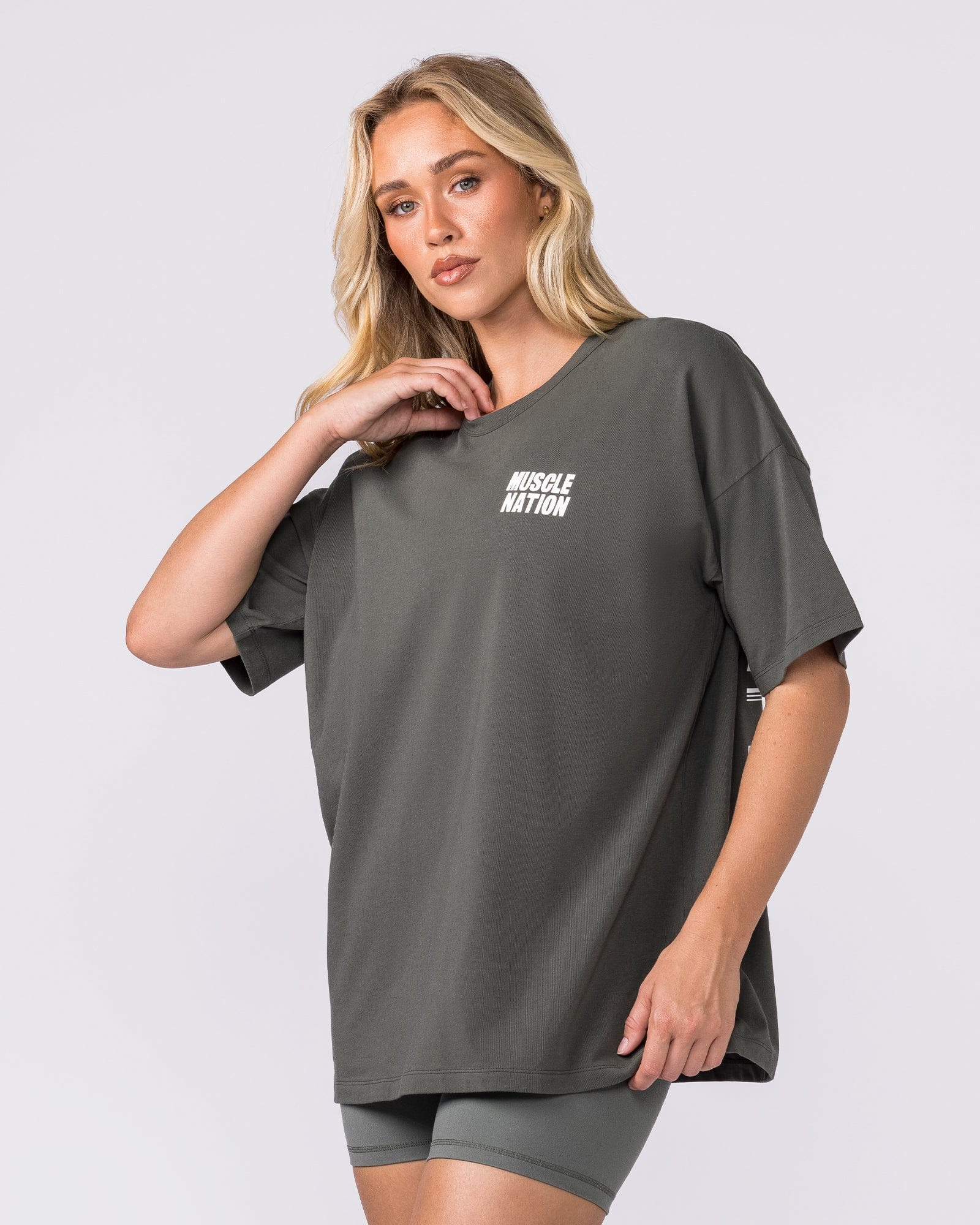 Kick-Start Oversized Tee Dark Botanica - Muscle Nation women's gym tee, view 3
