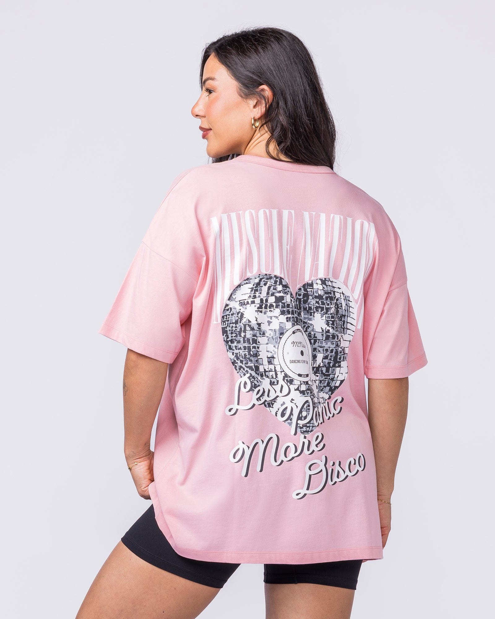 Less Panic More Disco Oversized Tee Blush - Muscle Nation women's gym tee, view 2