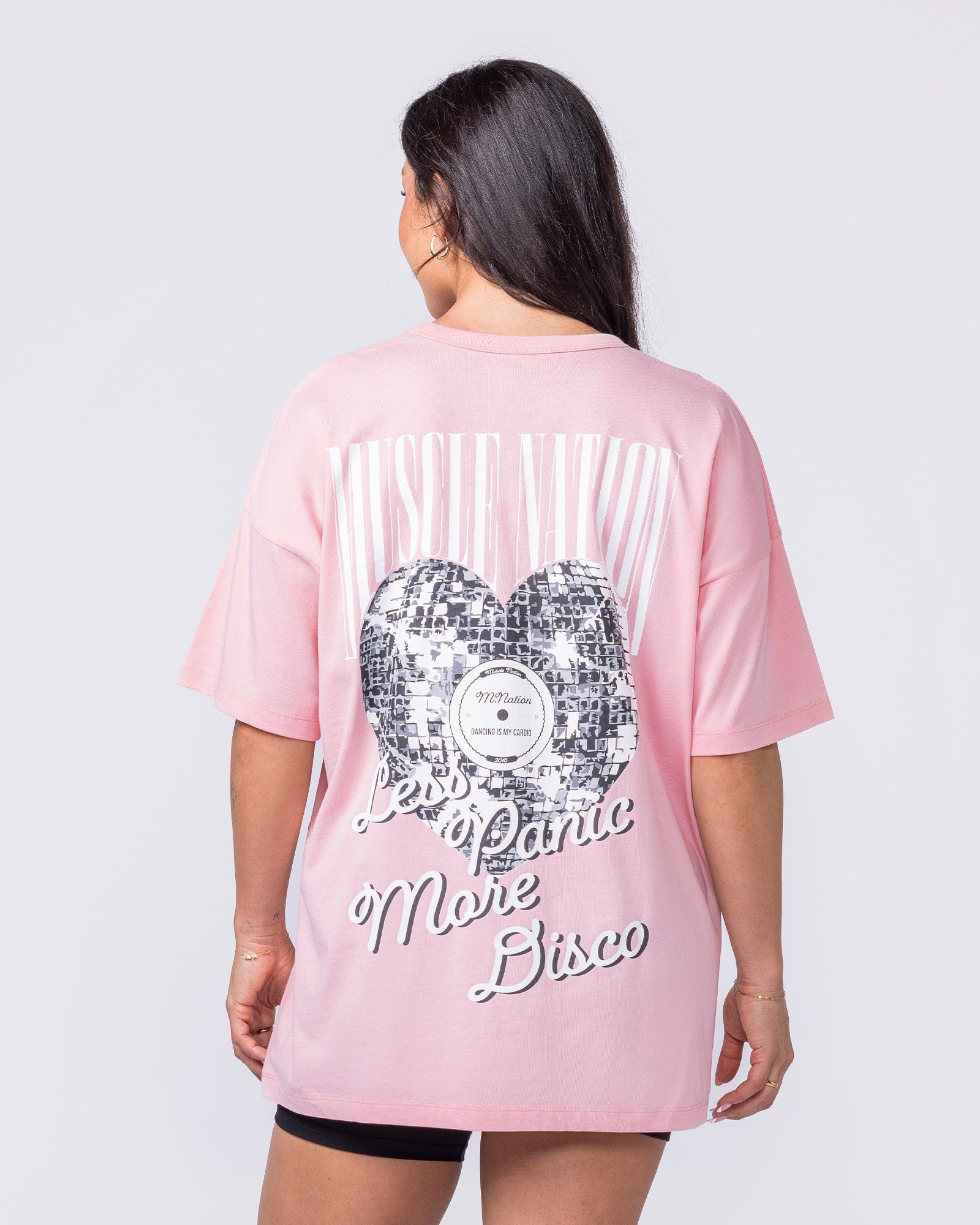 Less Panic More Disco Oversized Tee Blush - Muscle Nation women's gym tee, view 5