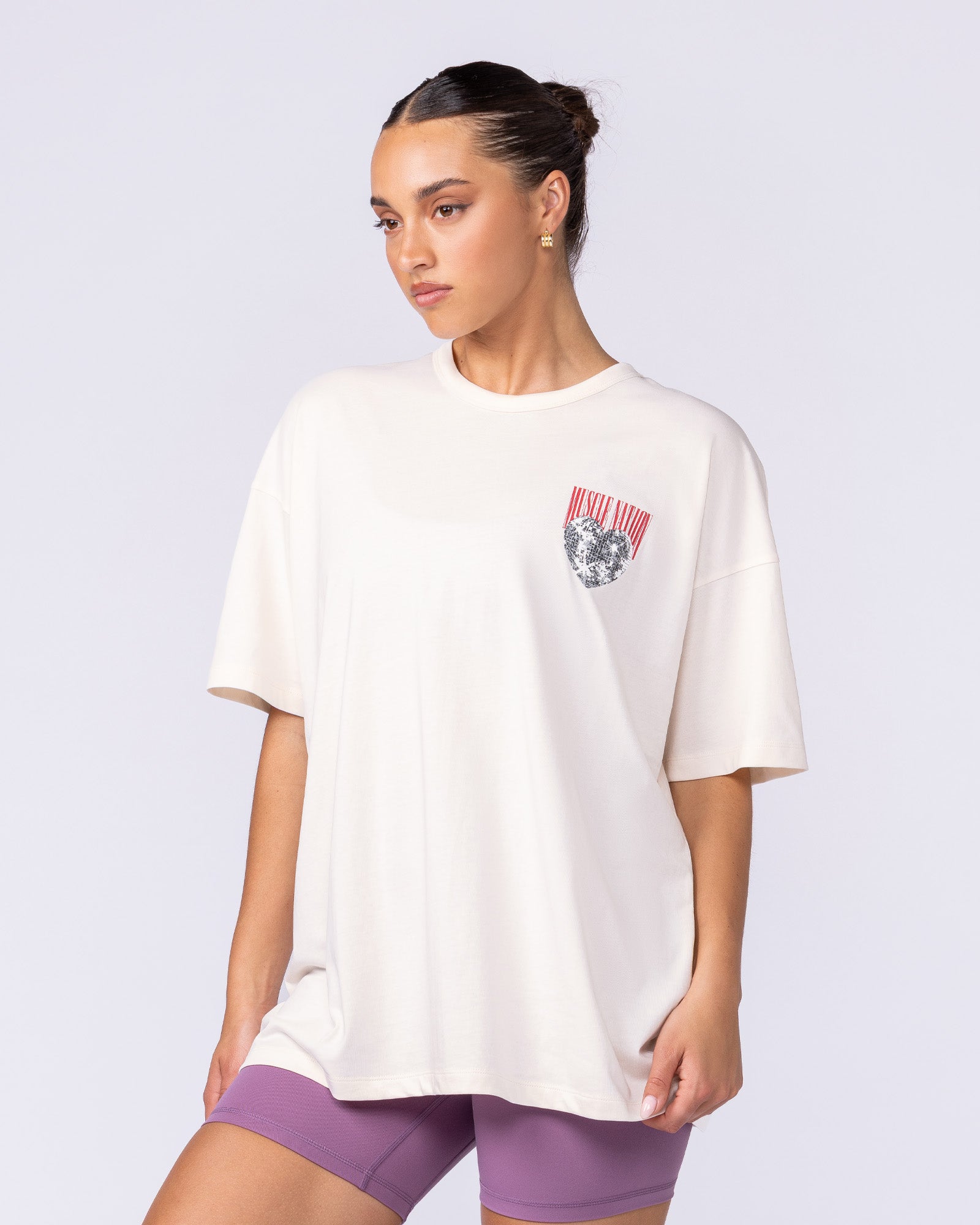 Less Panic More Disco Oversized Tee Travertine - Muscle Nation women's gym tee, view 4