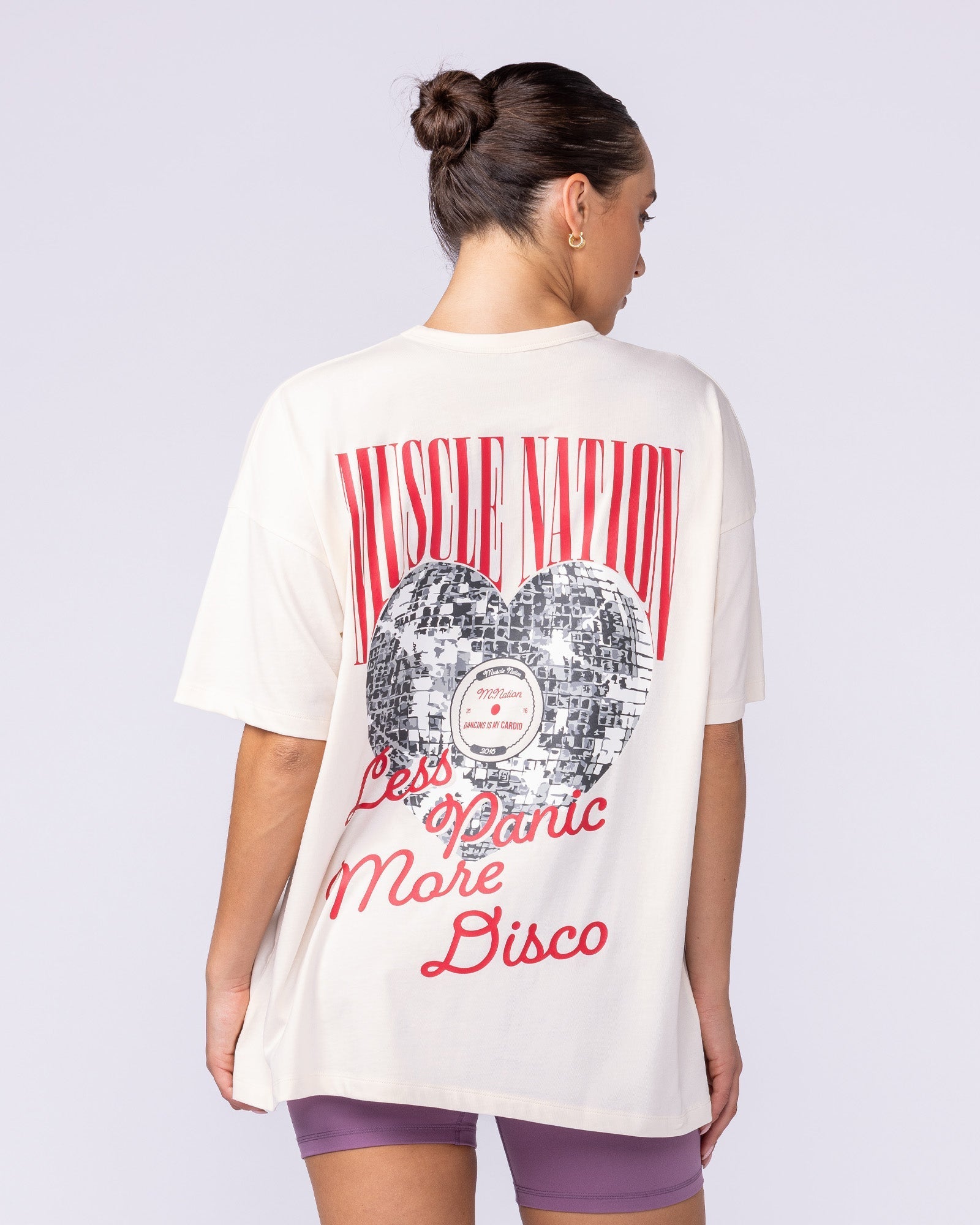 Less Panic More Disco Oversized Tee Travertine - Muscle Nation women's gym tee, view 5