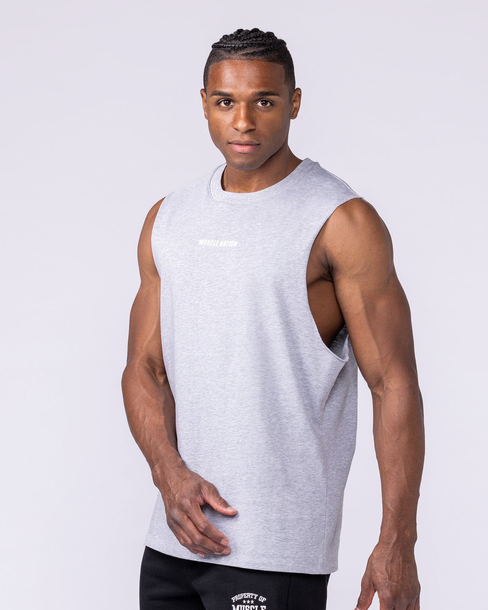 Lifestyle Training Tank Light Grey Marl - Muscle Nation men's muscle tank, view 3