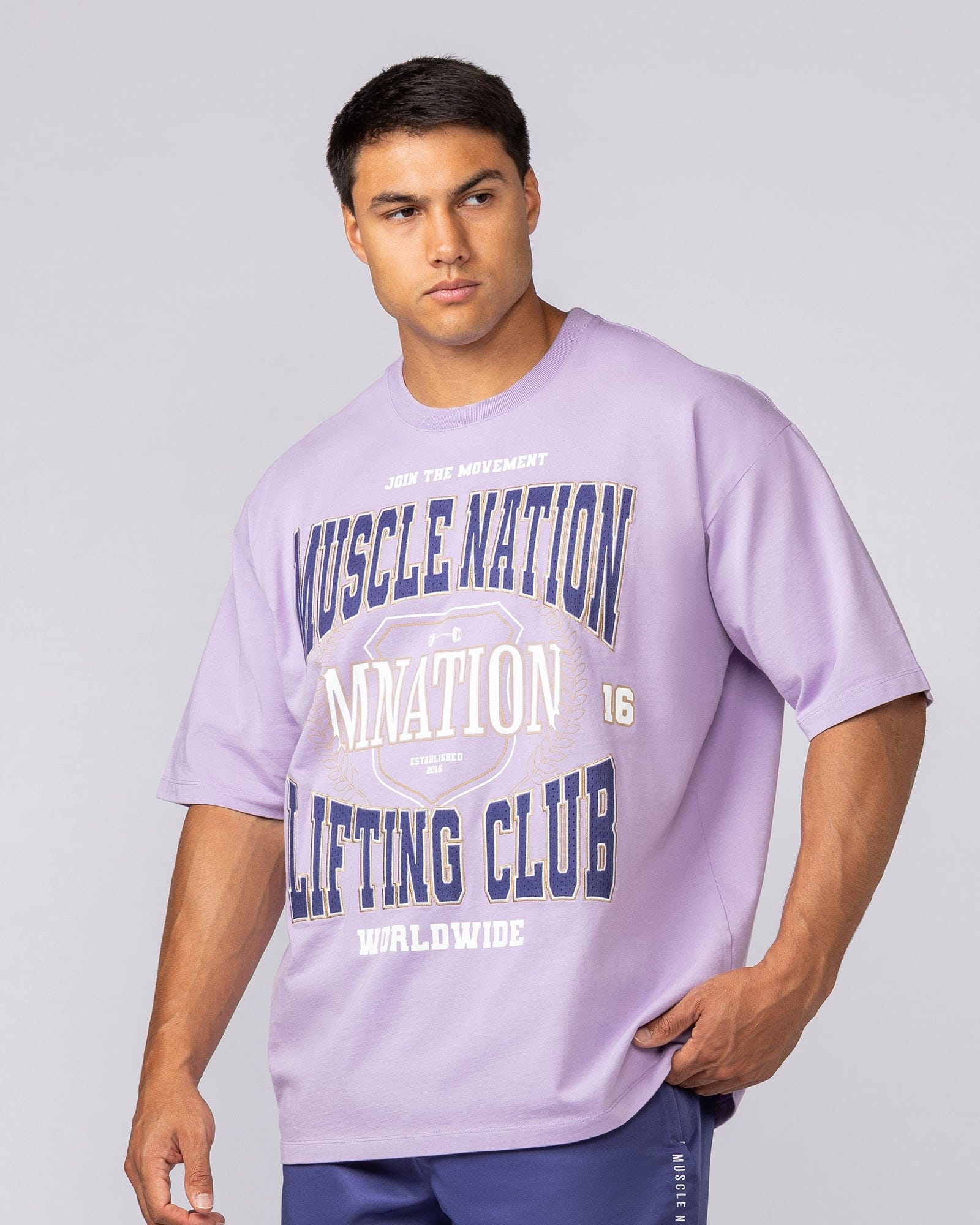 Lifting Club Pump Cover in Lavender - Muscle Nation men's gym tee, view 2