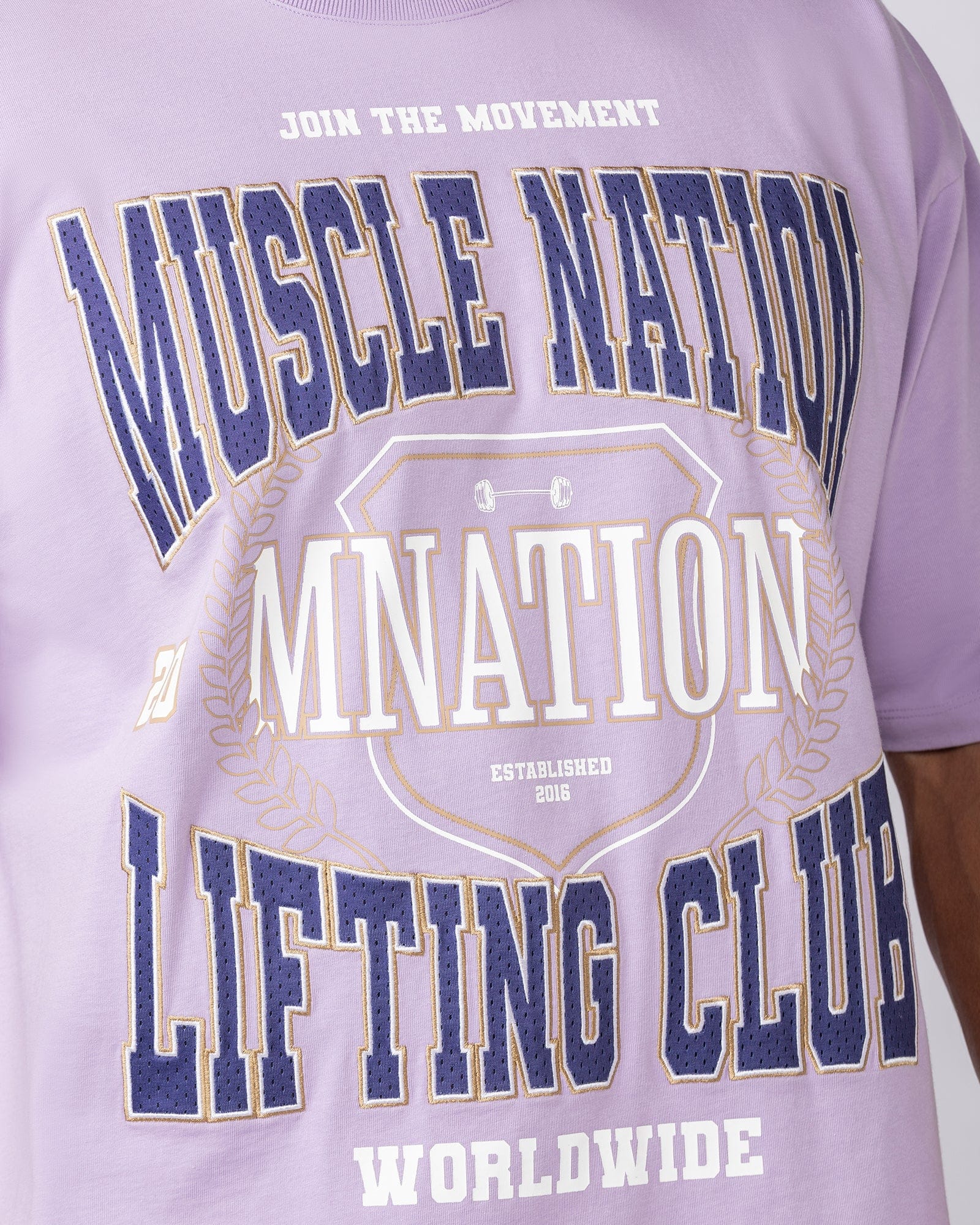 Lifting Club Pump Cover in Lavender - Muscle Nation men's gym tee, view 3