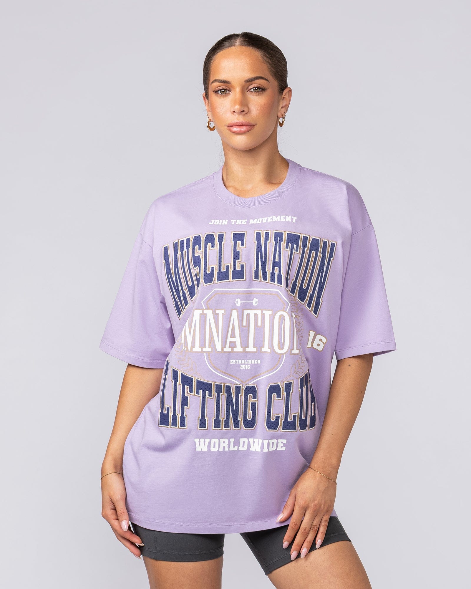 Lifting Club Pump Cover in Lavender - Muscle Nation men's gym tee, view 7 | WOMENS-1