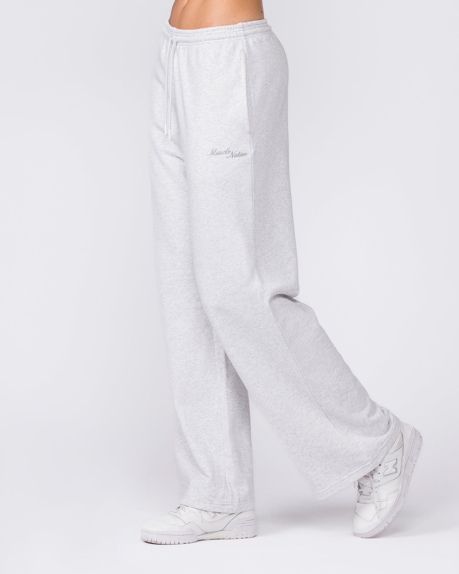 Loopback Straight Leg Trackies Snow Grey Marl - Muscle Nation women's trackpants, view 3
