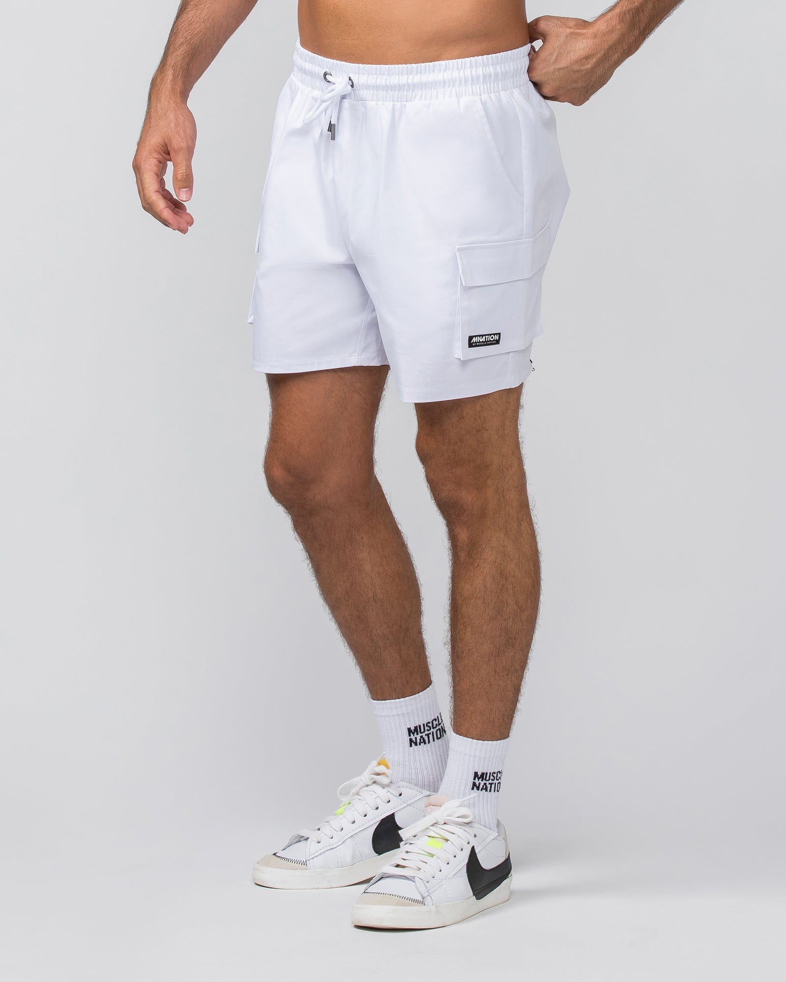 Daily Cargo 5" Shorts White - Muscle Nation men's cargo shorts