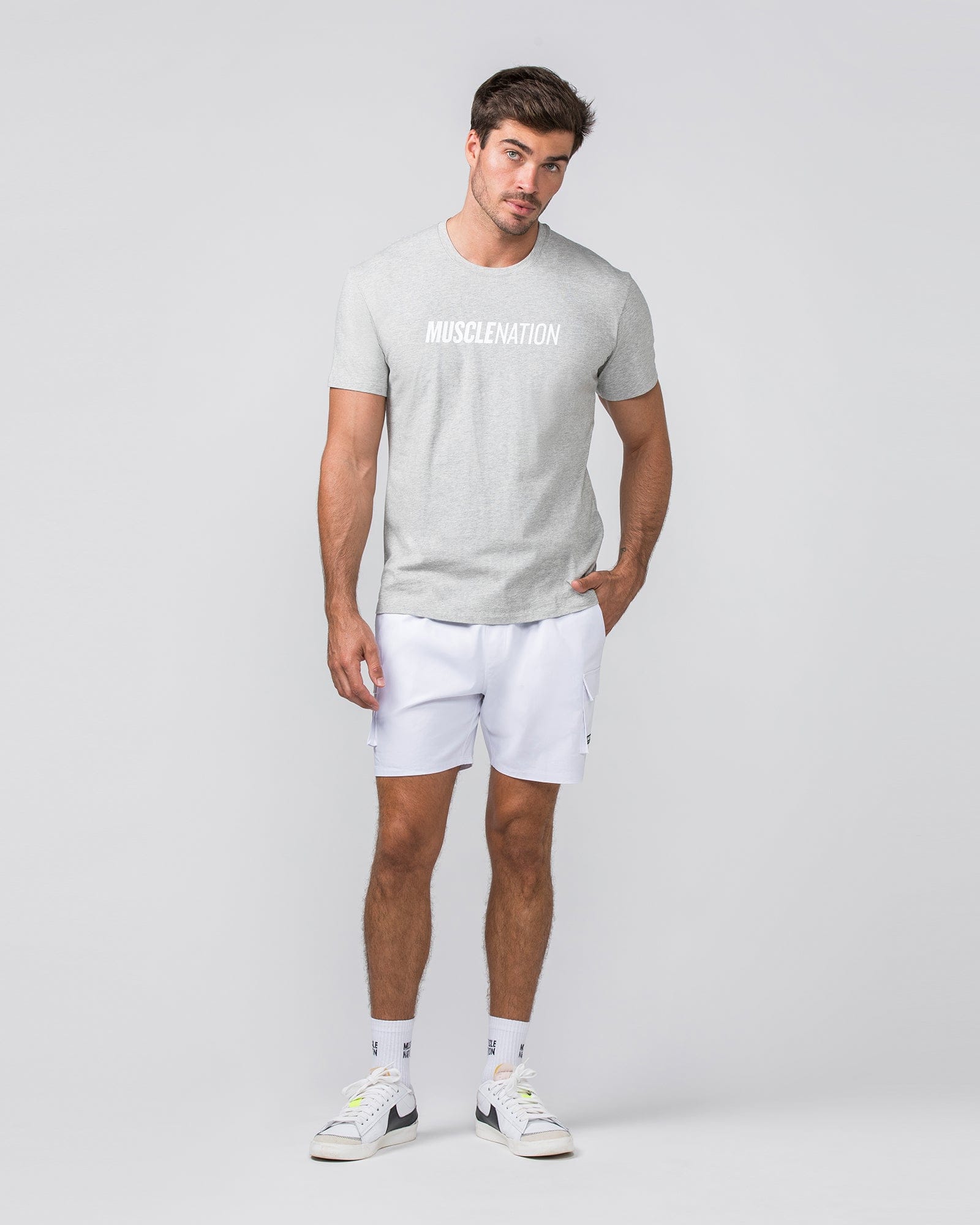 Daily Cargo 5" Shorts White - Muscle Nation men's cargo shorts, view 6