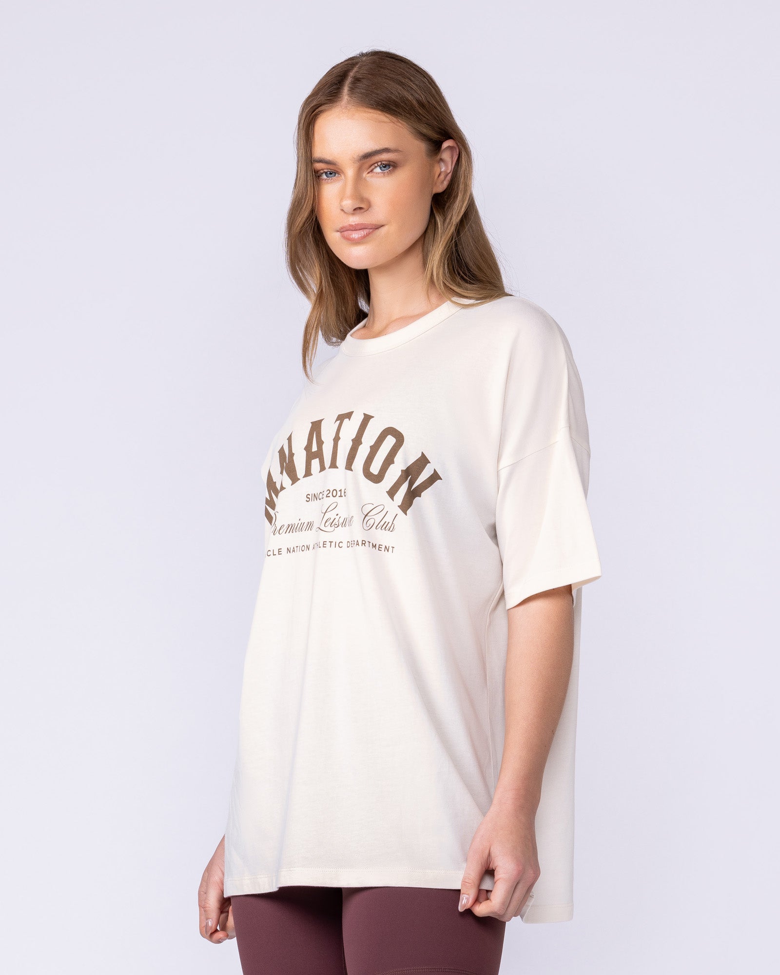 MN Saloon Oversized Tee Travertine - Muscle Nation women's gym tee, view 3