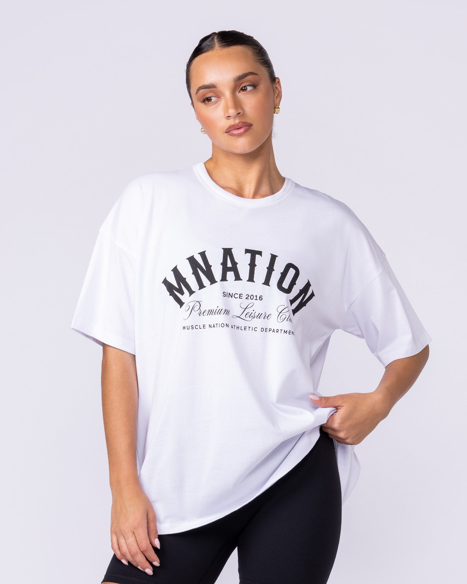 MN Saloon Oversized Tee White - Muscle Nation women's gym tee, view 3