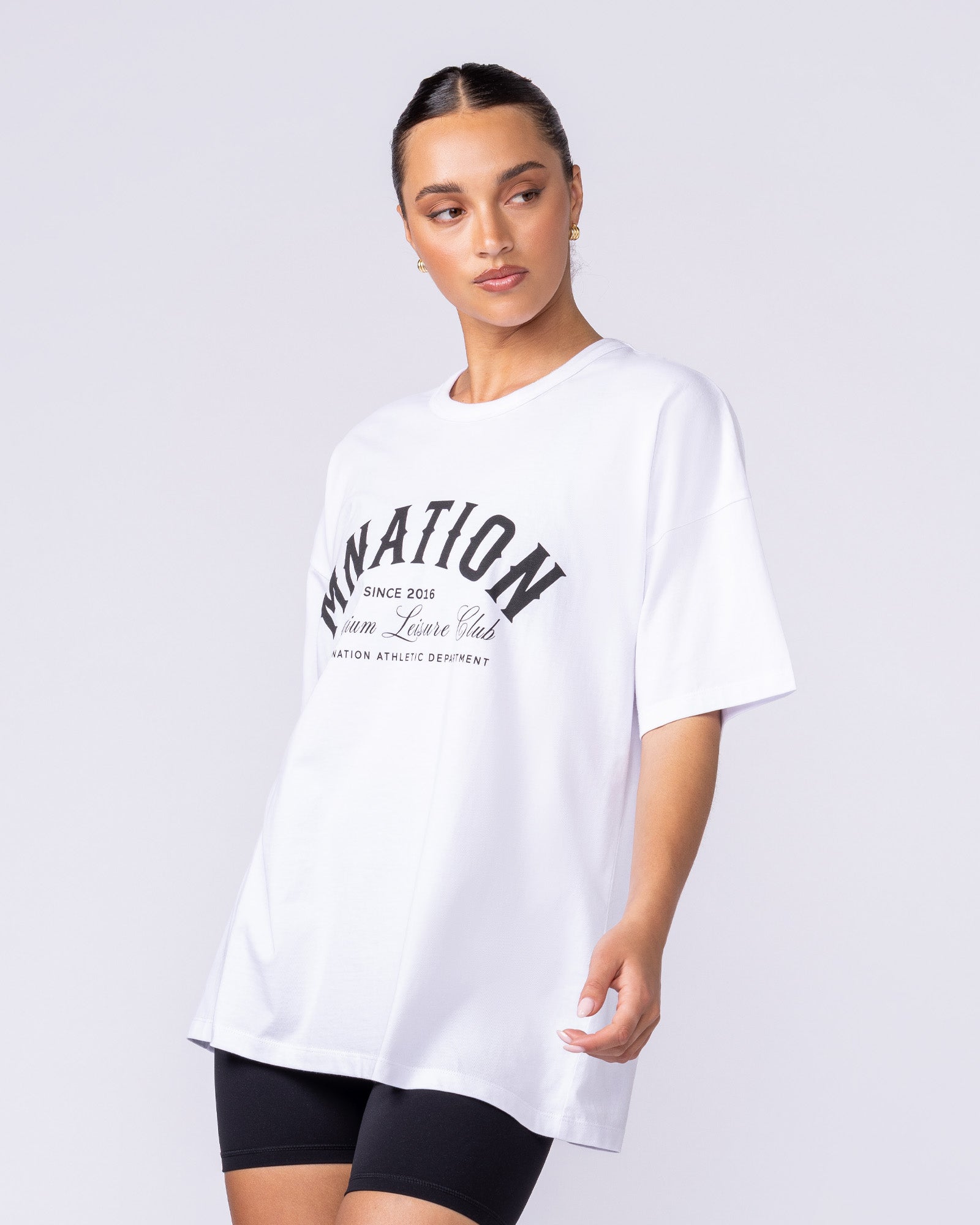 MN Saloon Oversized Tee White - Muscle Nation women's gym tee, view 4