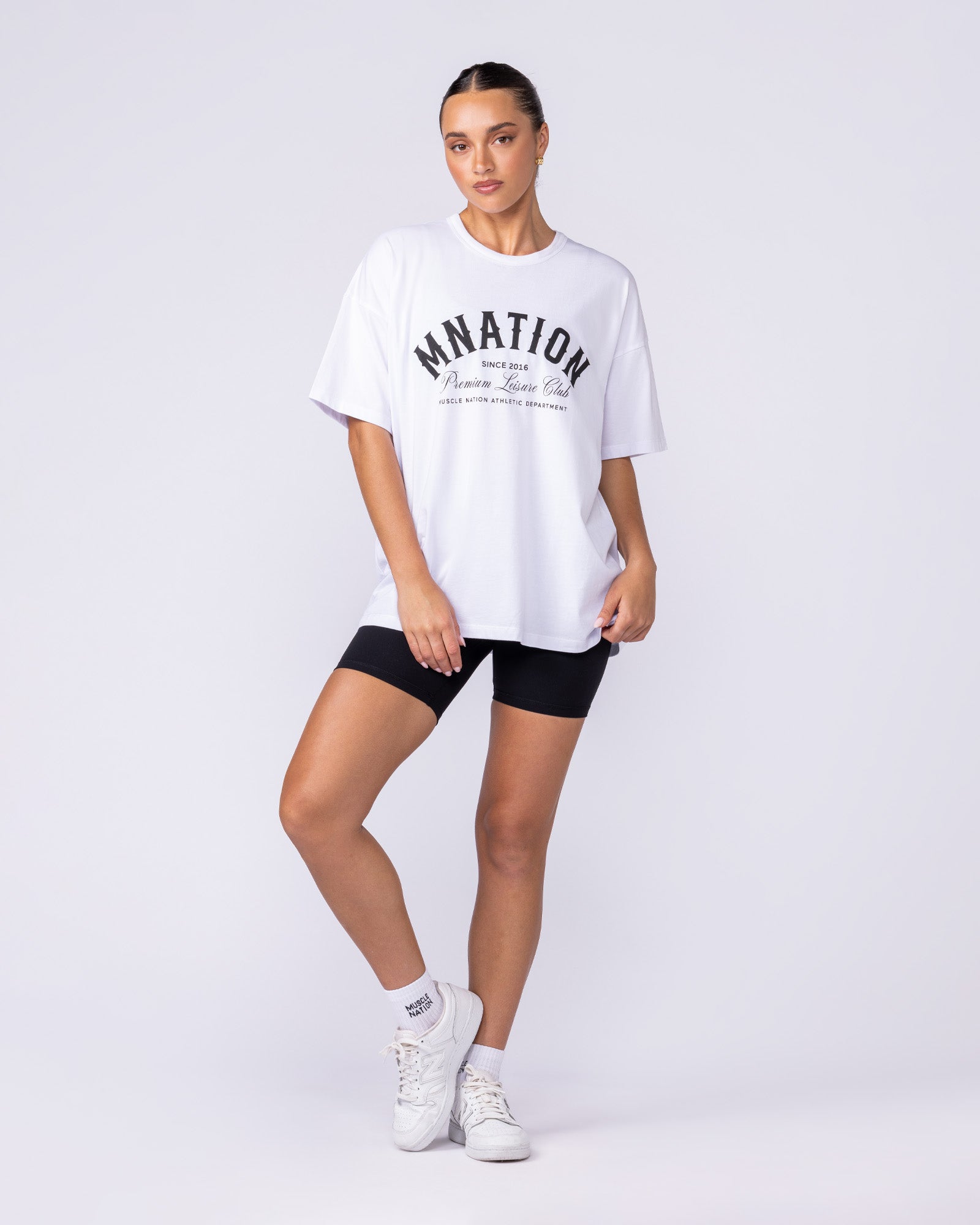 MN Saloon Oversized Tee White - Muscle Nation women's gym tee, view 6