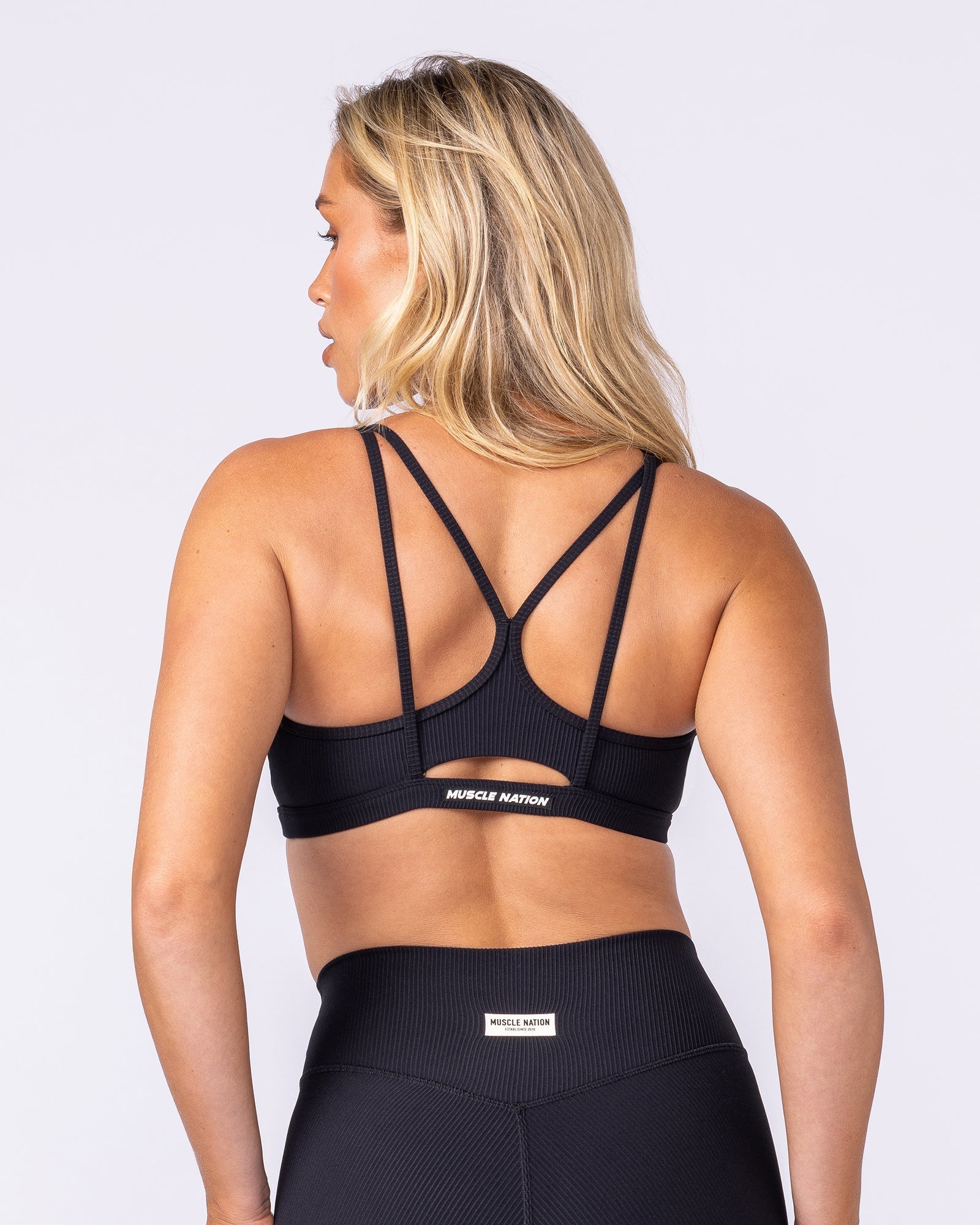 Pace It Rib Bra Black - Muscle Nation women's sports bra, view 4