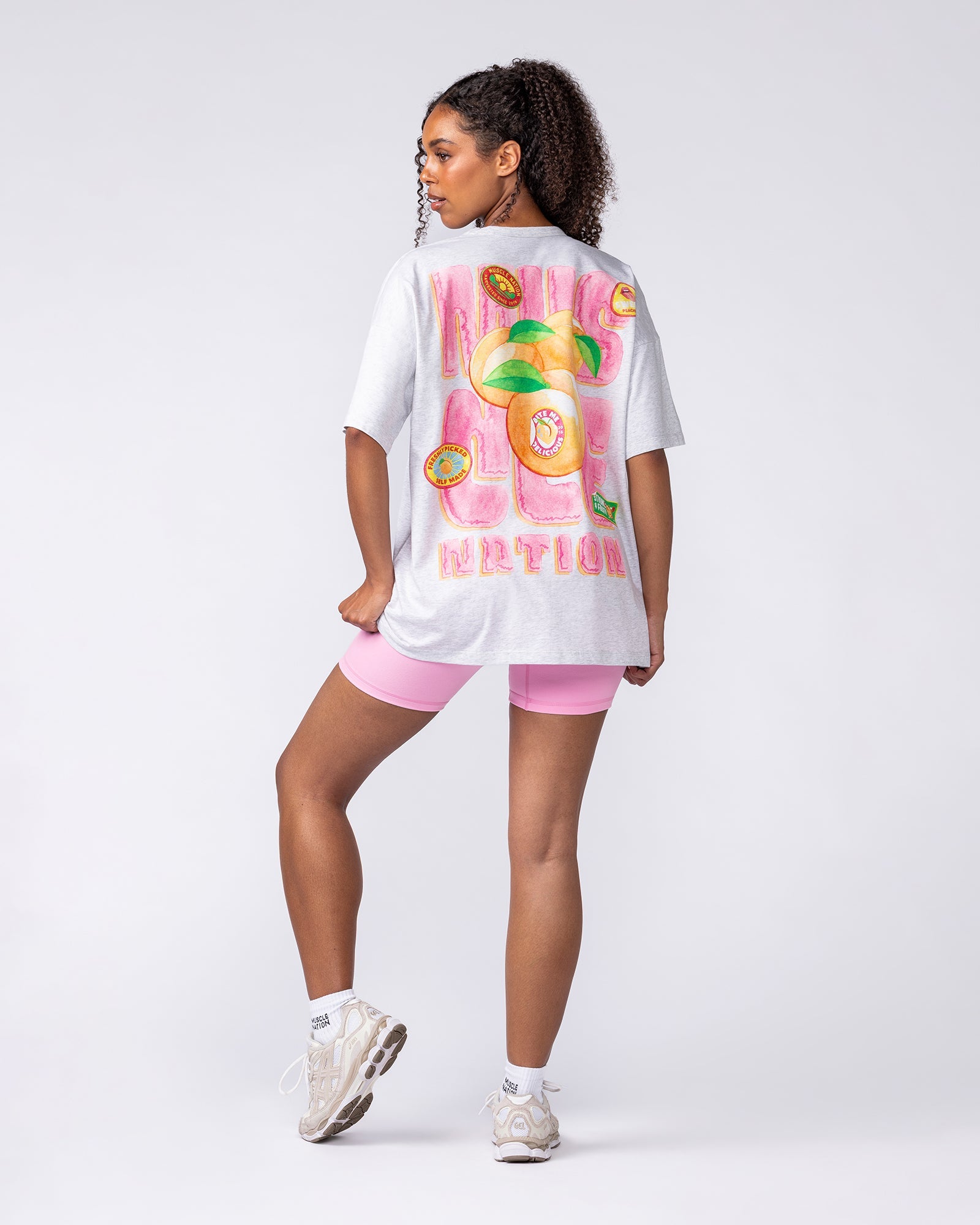 Peach Nation Oversized Tee - Snow Grey Marl
