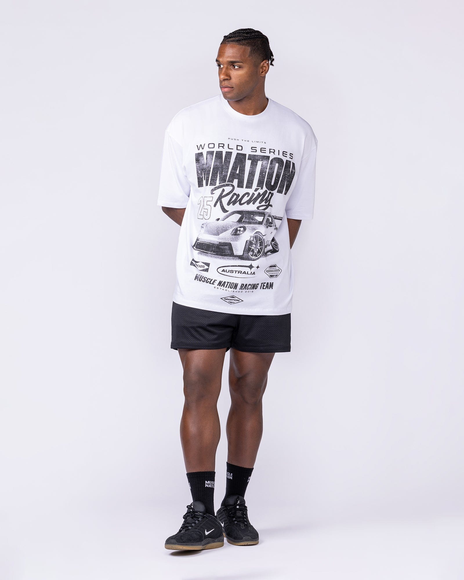 Push The Limits Oversized Tee White - Muscle Nation men's gym tee, view 6