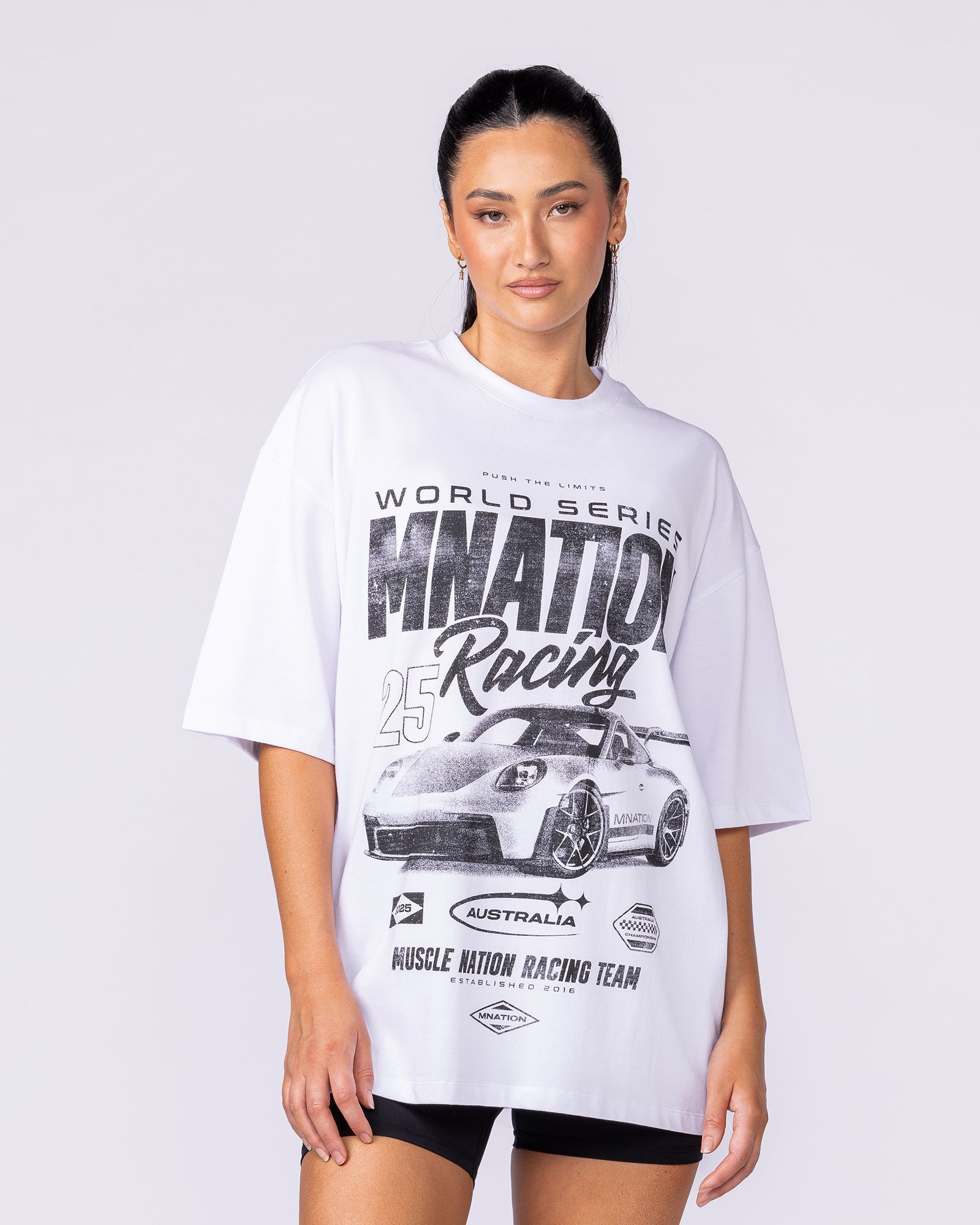 Push The Limits Oversized Tee White - Muscle Nation men's gym tee, view 8