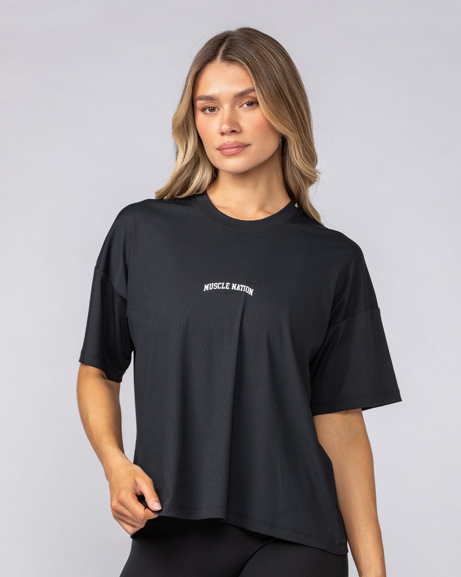 Rib Boxy Training Tee Black - Muscle Nation women's gym tee