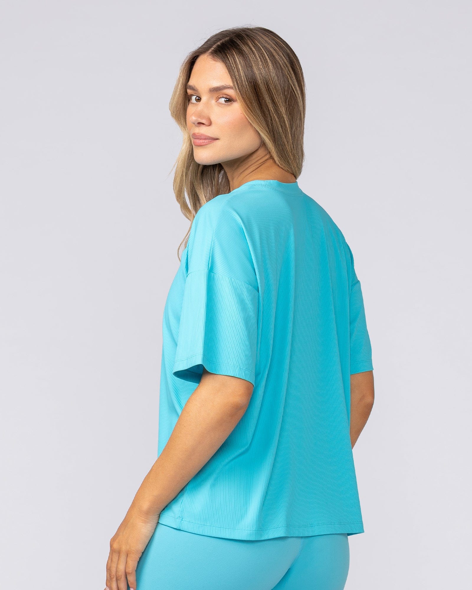 Rib Boxy Training Tee Oasis Blue - Muscle Nation women's gym tee, view 3