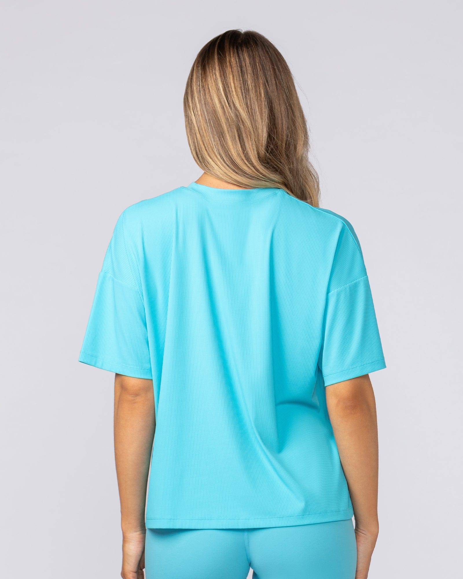 Rib Boxy Training Tee Oasis Blue - Muscle Nation women's gym tee, view 4