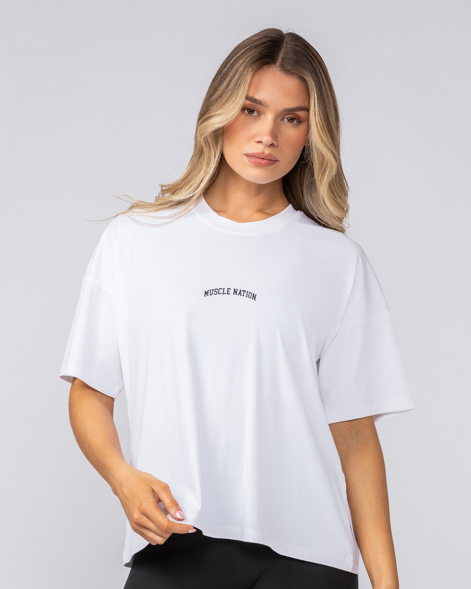 Rib Boxy Training Tee White - Muscle Nation women's gym tee