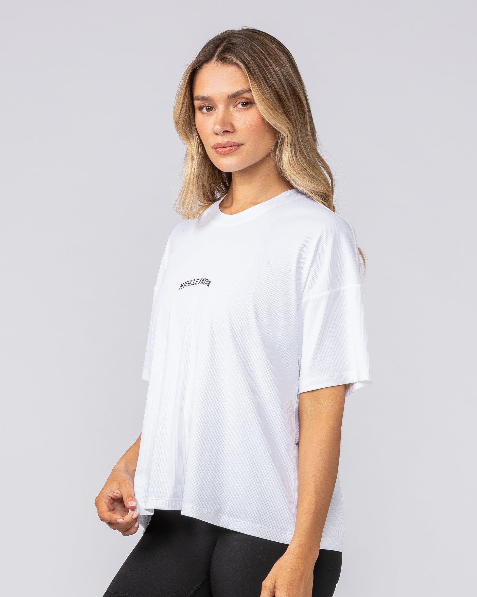 Rib Boxy Training Tee White - Muscle Nation women's gym tee, view 2
