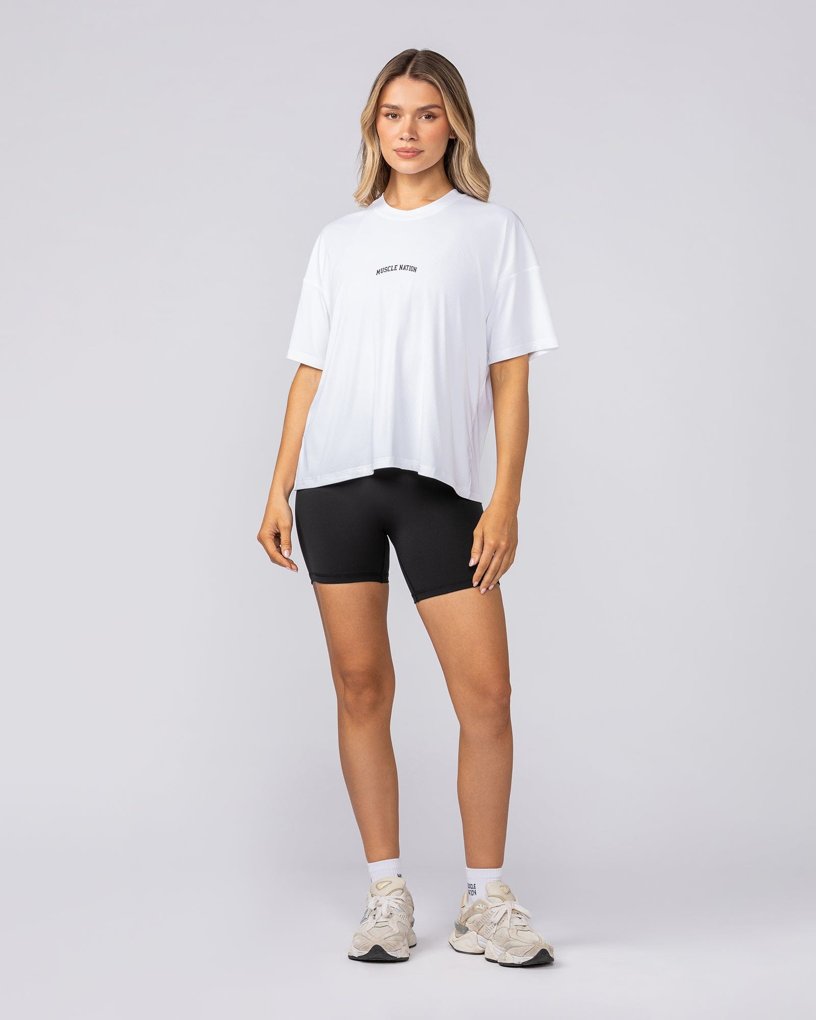 Rib Boxy Training Tee White - Muscle Nation women's gym tee, view 5