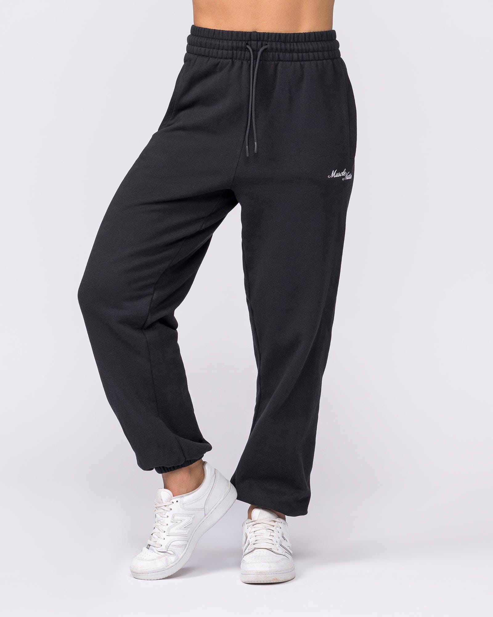 Routine Slouchy Trackies Black - Muscle Nation women's trackpants, view 3