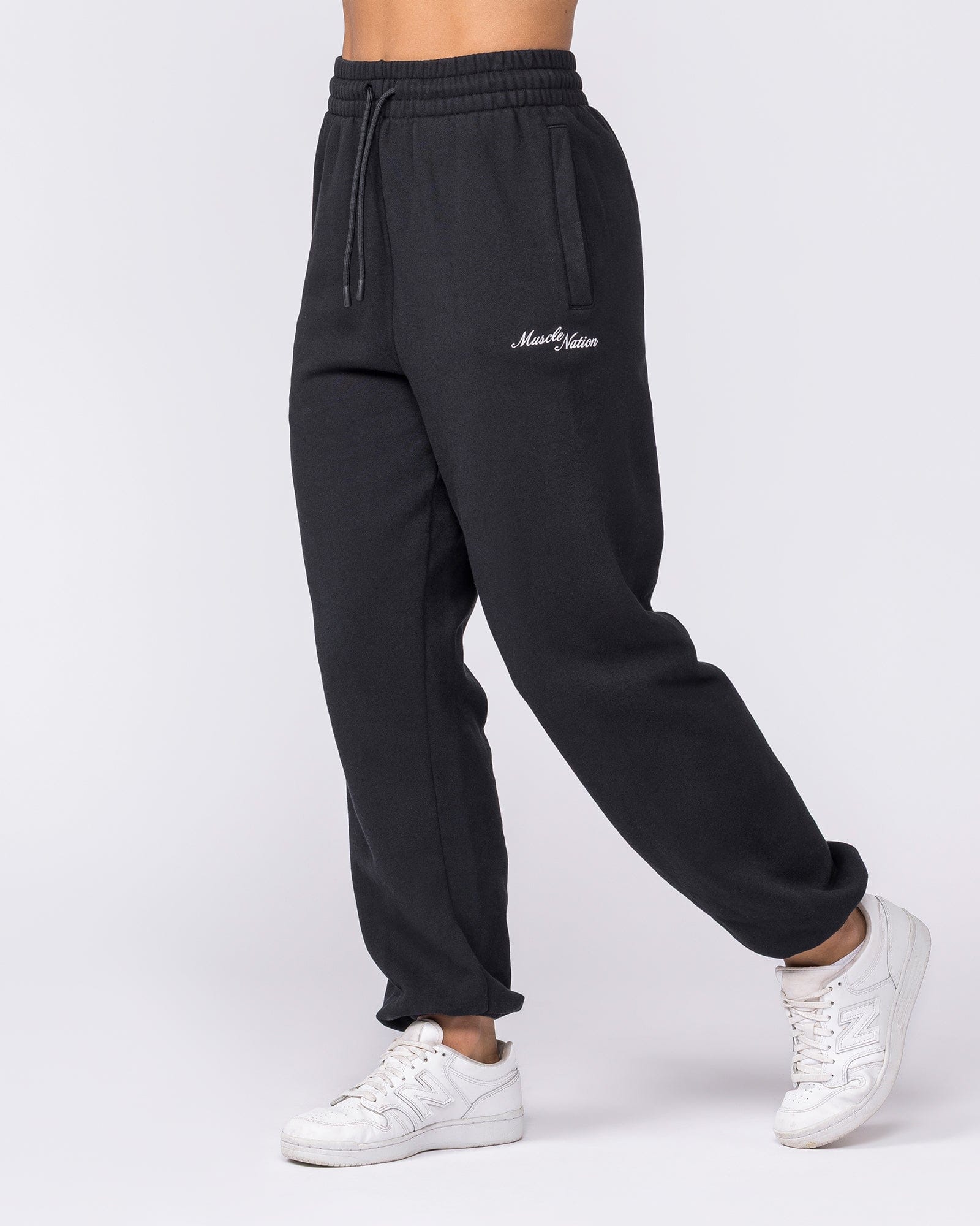 Routine Slouchy Trackies Black - Muscle Nation women's trackpants, view 5
