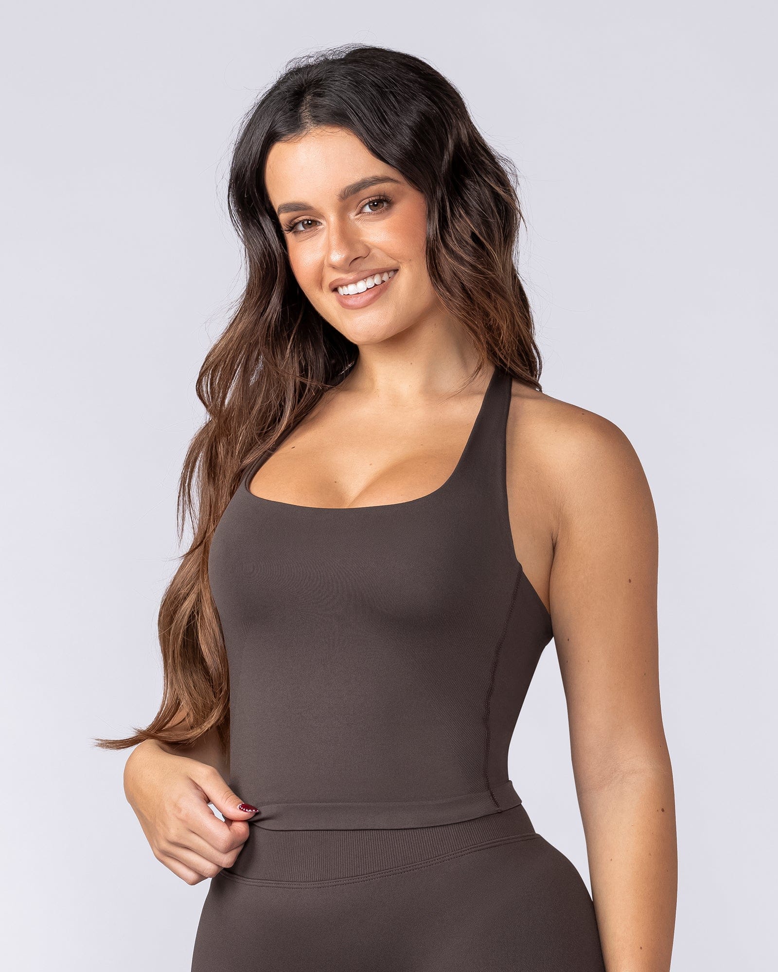Sculpt Seamless Halter Bra Tank - Cocoa