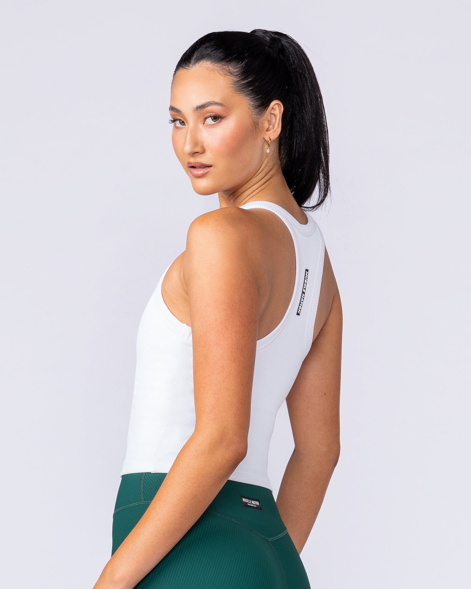 Stunner Rib Bra Tank White - Muscle Nation women's tank top, view 2